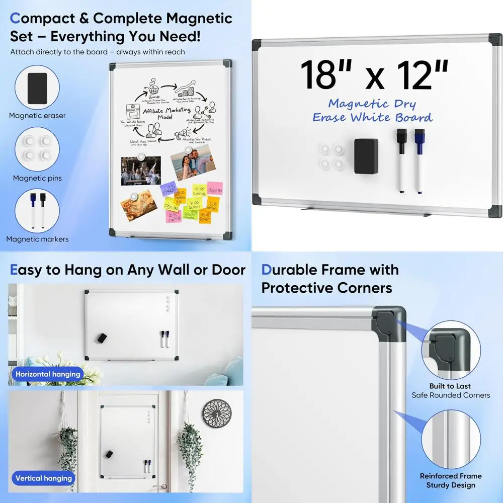 18" x 12" Small Magnetic Whiteboard or Wall, Dry Erase Board with Silver e, Hanging White Board or Oice, Home, School, Dorm – In
18" x 12" Small Magnetic Whiteboard or Wall, Dry Erase Board with Silver e, Hanging White Board or Oice, Home, School, Dorm – In