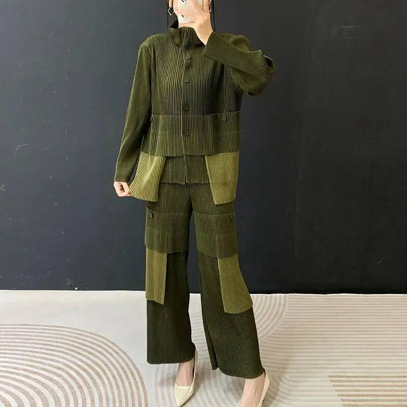 Pleated Niche Colorblock Women's Two Pieces Set Chic Thick Casual Loose Coat And High Elasticit Straight Pants 2L441
Pleated Niche Colorblock Women's Two Pieces Set Chic Thick Casual Loose Coat And High Elasticit Straight Pants 2L441