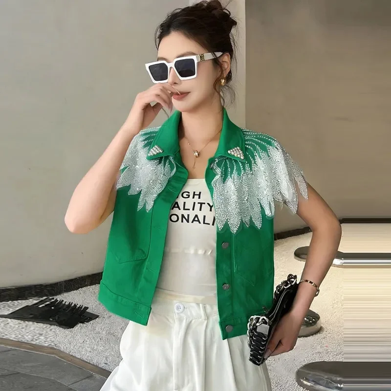 2026 New Women's Denim Vest Heavy Industry Design Mesh Mesh Splicing Tassel Cowboy Vest Spring Summer Autumn Short Denim Coat
2026 New Women's Denim Vest Heavy Industry Design Mesh Mesh Splicing Tassel Cowboy Vest Spring Summer Autumn Short Denim Coat