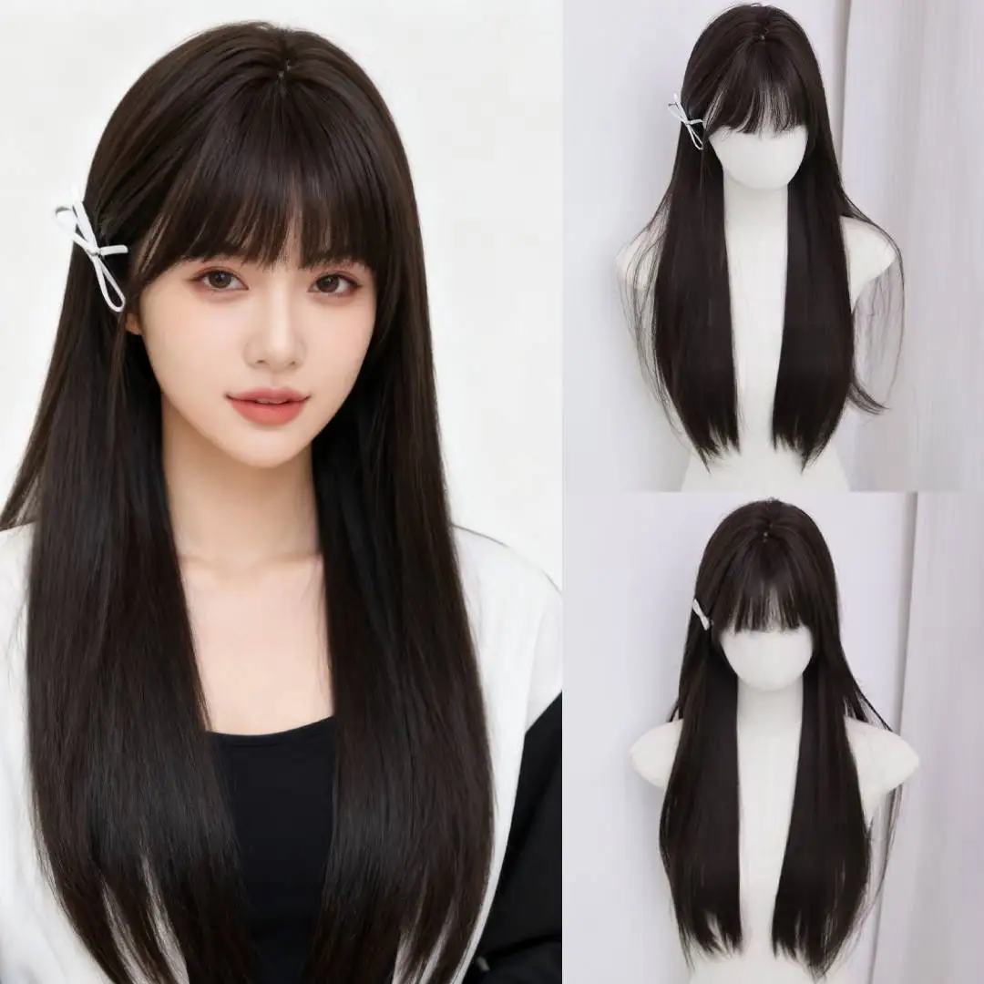 Long Hair Wig Dark Brown Long Natural Straight Synthetic Wig with Bangs for Women Afro Party Cosplay Lolita Wear Heat Resistant
Long Hair Wig Dark Brown Long Natural Straight Synthetic Wig with Bangs for Women Afro Party Cosplay Lolita Wear Heat Resistant