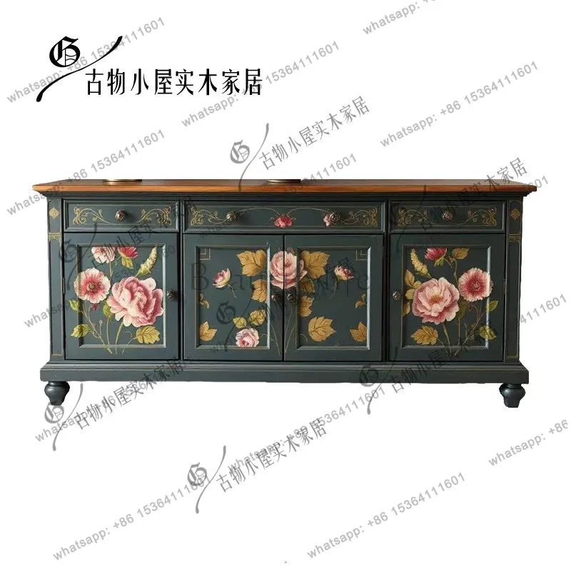 Handmade painting chest/French contrasting color large capacity living room multi-functional locker/customizable
Handmade painting chest/French contrasting color large capacity living room multi-functional locker/customizable