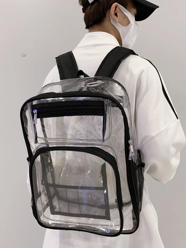 Большая вместительная прозрачная сумка из ПВХ с двойным плечом для младших и старшеклассников, мужская модель, повседневные сценарии отдыха 
Большая вместительная прозрачная сумка из ПВХ с двойным плечом для младших и старшеклассников, мужская модель, повседневные сценарии отдыха