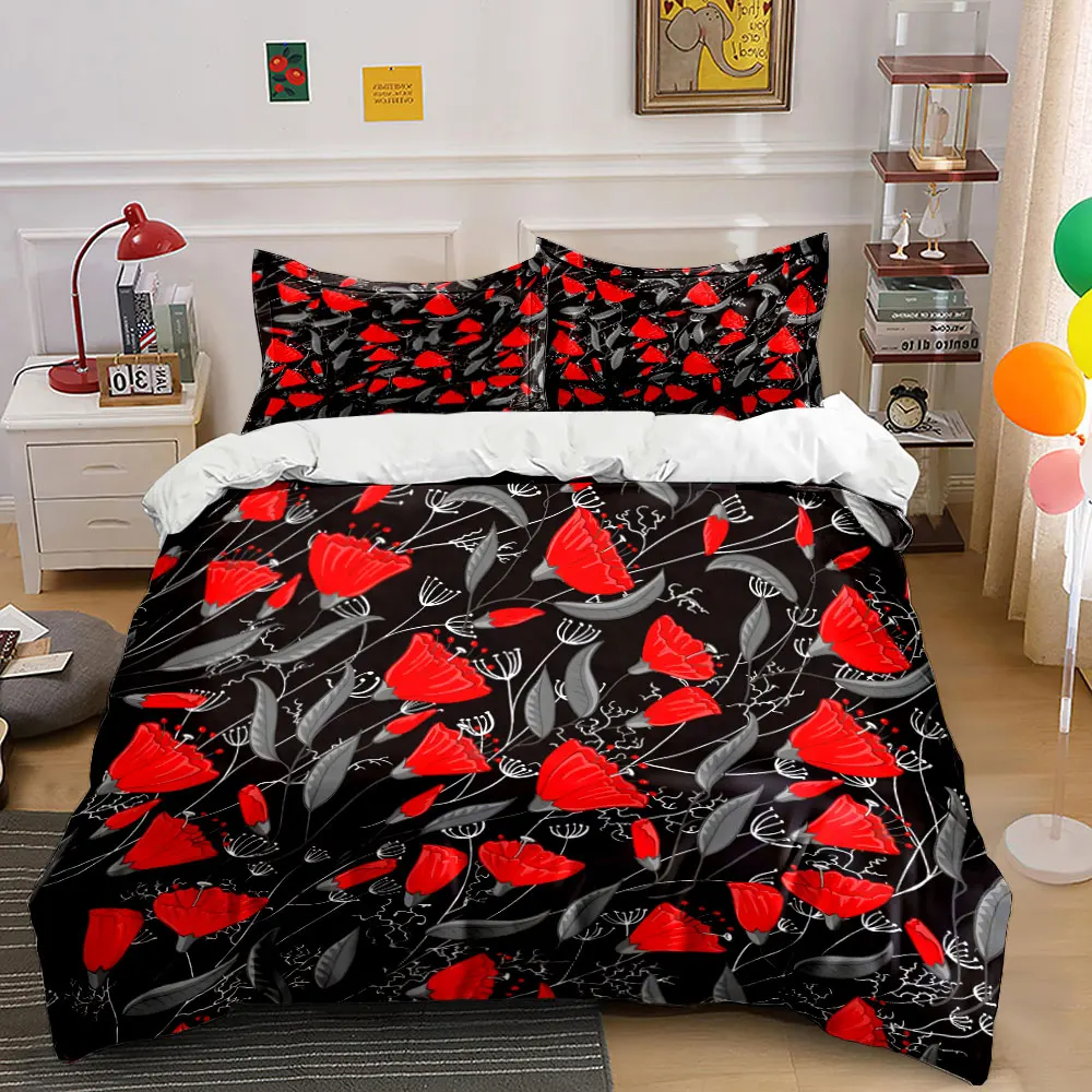 Red floral pattern on black Bedding Set for Kids Luxury Gift 3pcs Digital Print Comforter Set Soft Comfortable Breathable
Red floral pattern on black Bedding Set for Kids Luxury Gift 3pcs Digital Print Comforter Set Soft Comfortable Breathable