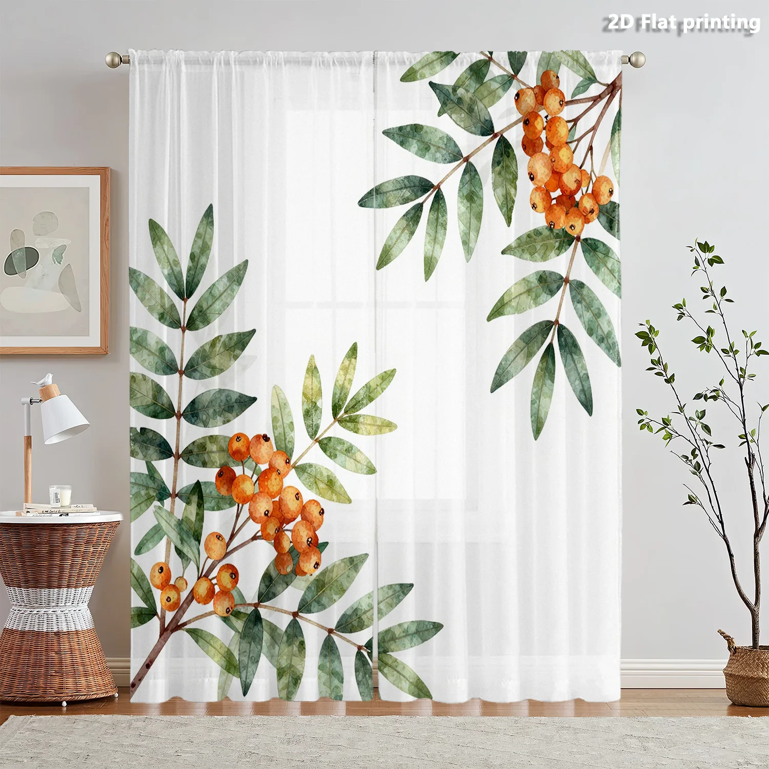 2D FLAT 2pcs Sheer Curtains Floral Branch Orange Berries Leaves Rod Pocket Window Drapes, Filtering Panels for Bedroom Living Ro
2D FLAT 2pcs Sheer Curtains Floral Branch Orange Berries Leaves Rod Pocket Window Drapes, Filtering Panels for Bedroom Living Ro