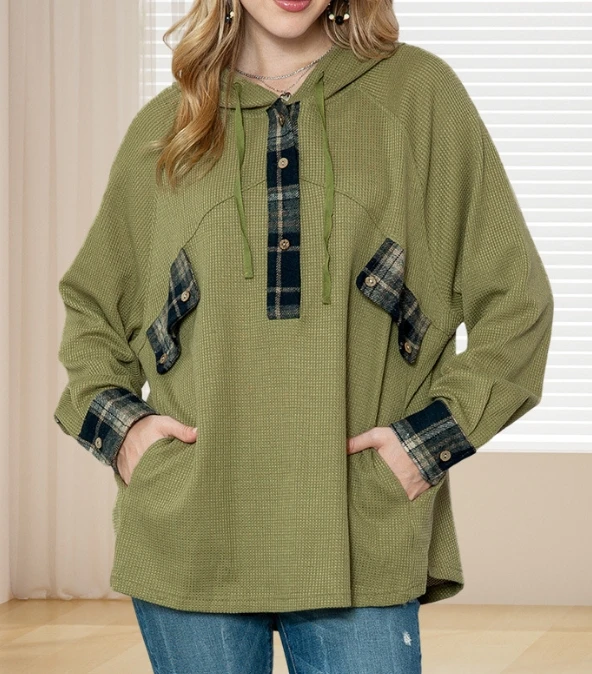 Hooded long sleeved top with women's casual style pockets and multi-color printed women's hoodie
Hooded long sleeved top with women's casual style pockets and multi-color printed women's hoodie