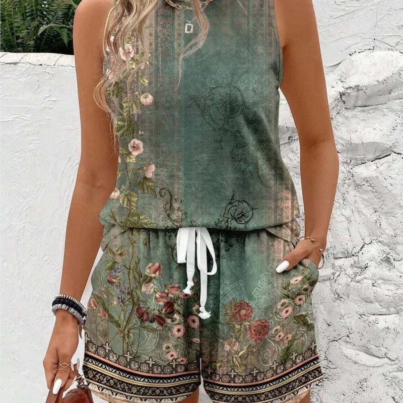 2025 Summer New Comfortable All-match Women's Set Fashion Printed Round Neck Sleeveless Top Loose Lace-up Shorts Two-piece Set
2025 Summer New Comfortable All-match Women's Set Fashion Printed Round Neck Sleeveless Top Loose Lace-up Shorts Two-piece Set