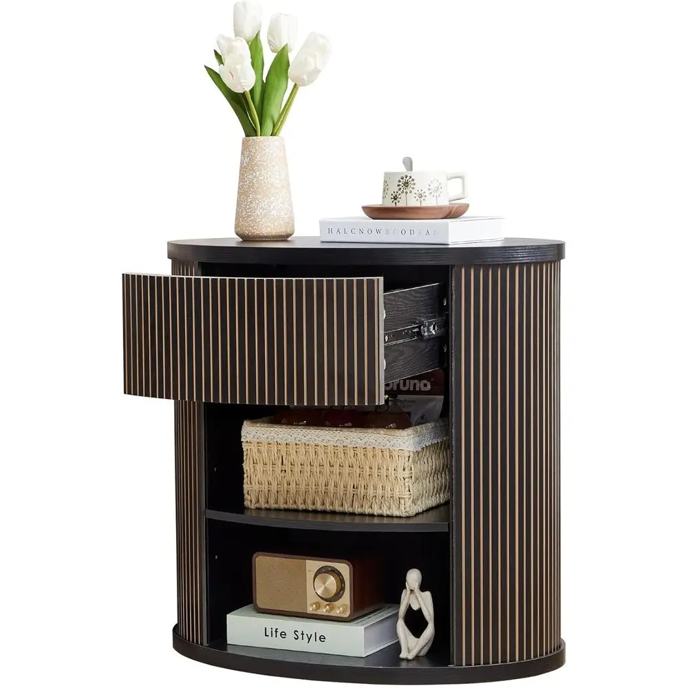 Modern Round End Table with Storage, Side Table with Drawer and Shelf, Versatile Nightstand for Bedroom or Living Room - Black
Modern Round End Table with Storage, Side Table with Drawer and Shelf, Versatile Nightstand for Bedroom or Living Room - Black