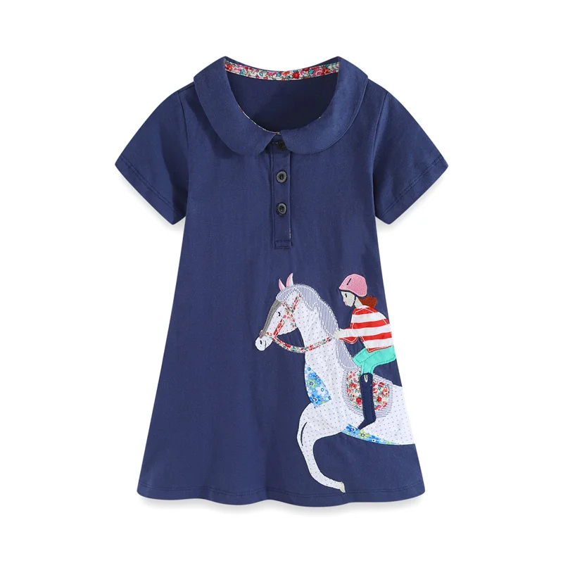 Jumping Meters New Arrival Girls Dresses With Collar Horse Applique Hot Selling Summer Kids Clothing Short Sleeve Baby Frocks
Jumping Meters New Arrival Girls Dresses With Collar Horse Applique Hot Selling Summer Kids Clothing Short Sleeve Baby Frocks