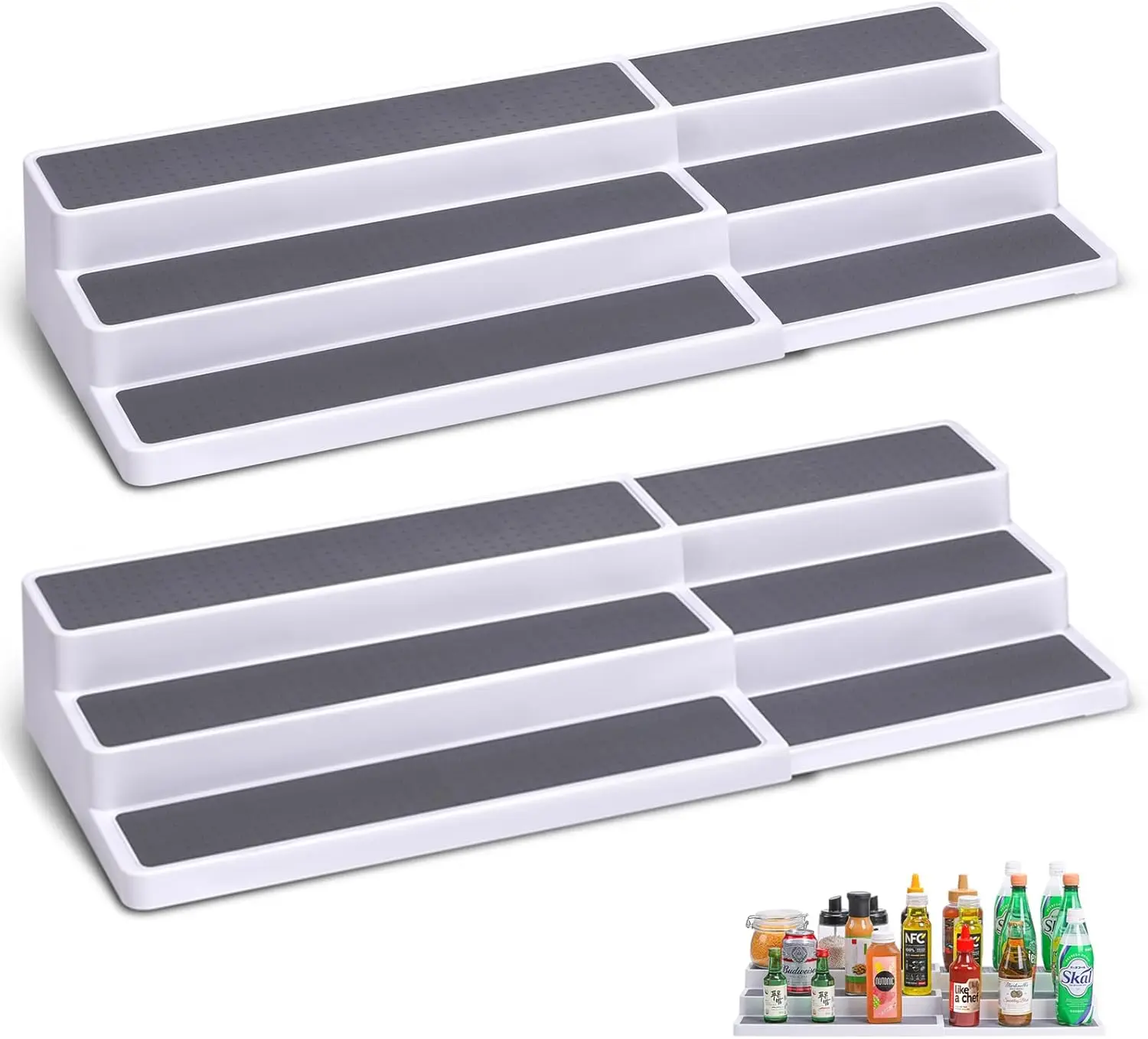 3 Tier Expandable Spice Rack Organizer, Adjustable Length 14.6-25.8 Inches, 2 Pack Non-Skid Shelves for Kitchen Cabinet
3 Tier Expandable Spice Rack Organizer, Adjustable Length 14.6-25.8 Inches, 2 Pack Non-Skid Shelves for Kitchen Cabinet