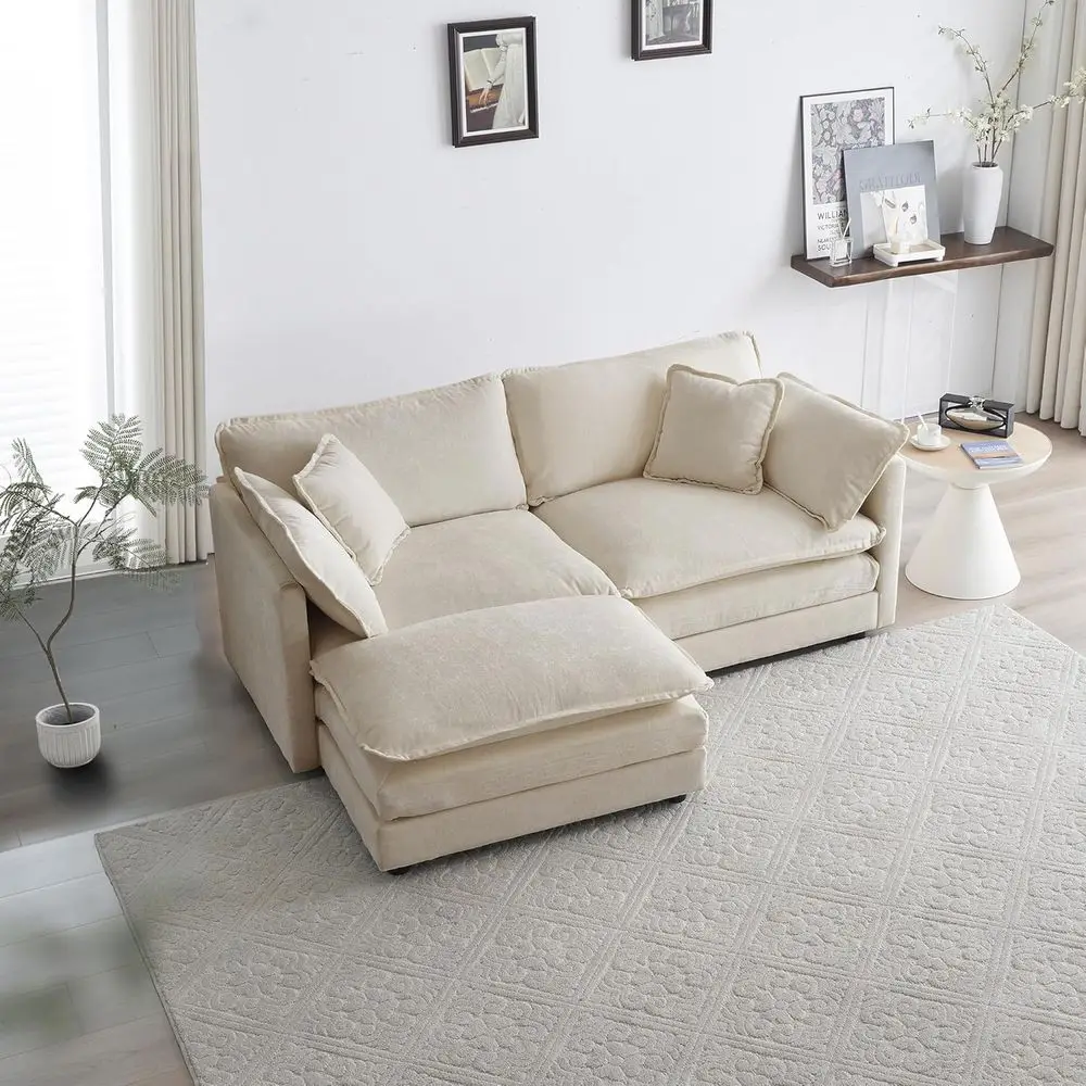 Beige Chenille 2-Seater L-Shaped Sectional Sofa with Loveseat, Ottoman and Pillows for Small Living Spaces
Beige Chenille 2-Seater L-Shaped Sectional Sofa with Loveseat, Ottoman and Pillows for Small Living Spaces