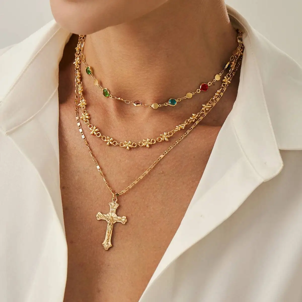 3Pcs/set Boho Colorful Crystal Chain Necklace for Women New Trendy Gold Color Cross Pendant Choker Luxury Halloween Jewelry Male
3Pcs/set Boho Colorful Crystal Chain Necklace for Women New Trendy Gold Color Cross Pendant Choker Luxury Halloween Jewelry Male