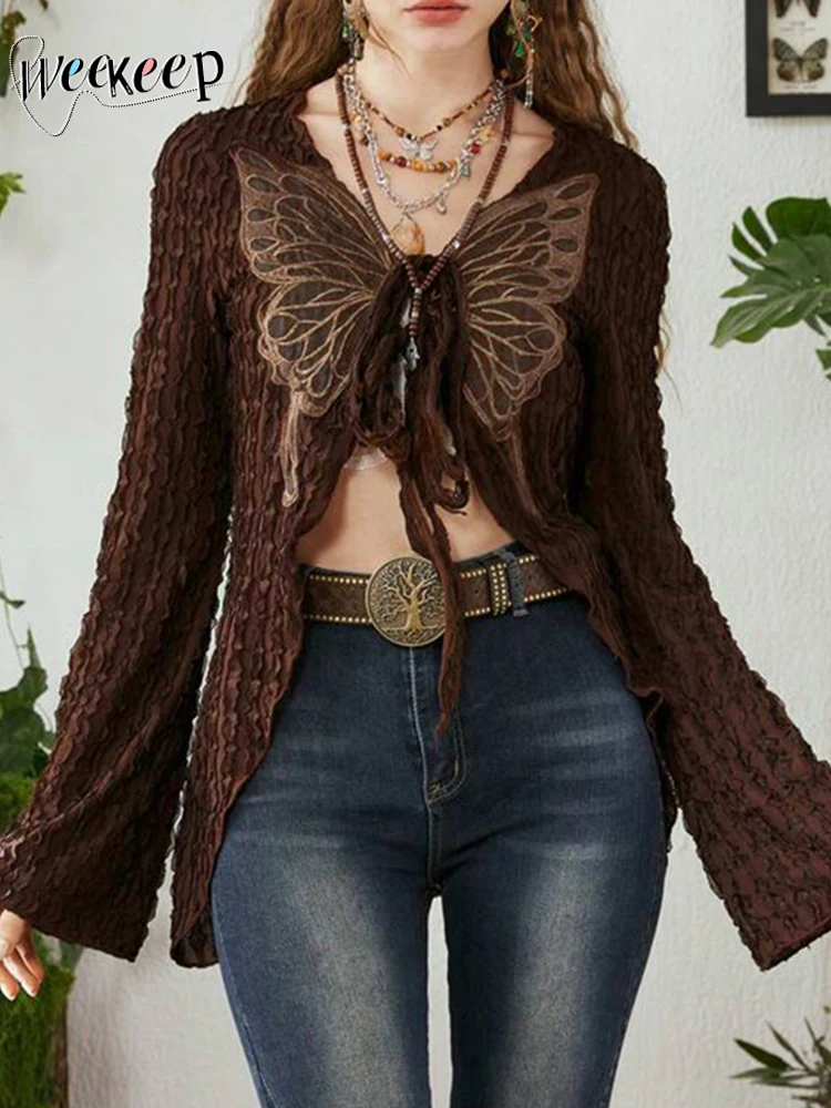 Weekeep Retro Y2k Tie Up T-shirt Cardigan Grunge Butterfly Graphic Loose Full Sleeve T Shirts for Women 2023 Autumn Vintage Tees
Weekeep Retro Y2k Tie Up T-shirt Cardigan Grunge Butterfly Graphic Loose Full Sleeve T Shirts for Women 2023 Autumn Vintage Tees