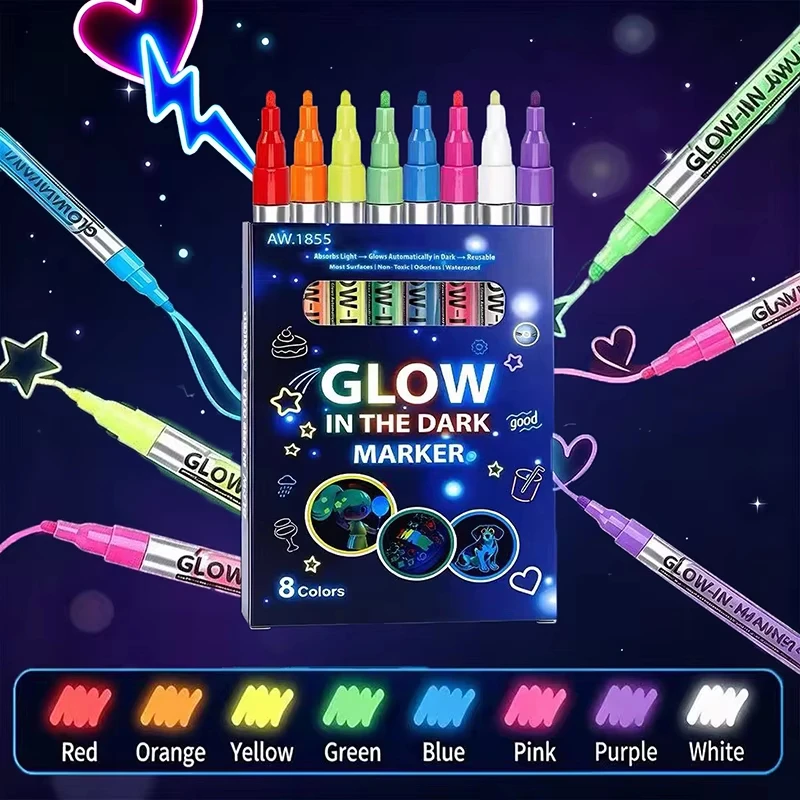 Fluorescent 8 Colors Glow in The Dark Markers UV Pens for Halloween Party Blacklight Reactive Art Supplies Non-Toxic
Fluorescent 8 Colors Glow in The Dark Markers UV Pens for Halloween Party Blacklight Reactive Art Supplies Non-Toxic