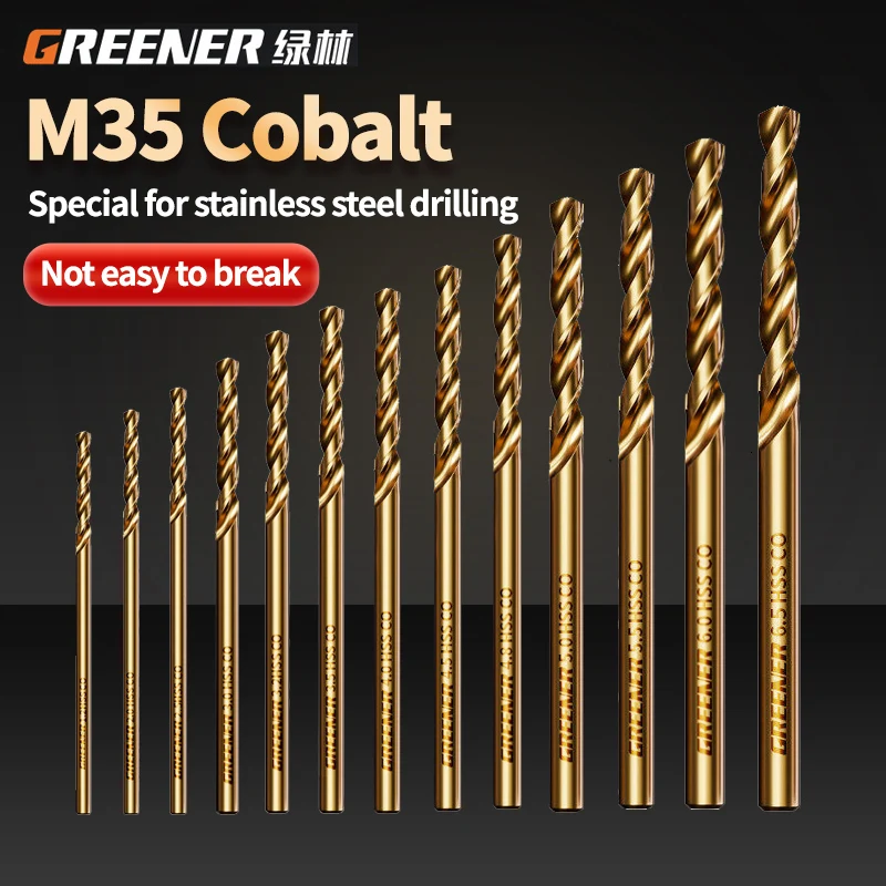 GREENERY M35 Cobalt Roasted Yellow Full Ground Round Shank Twist Drill for Stainless Steel Metal Iron Aluminum Alloy Wood
GREENERY M35 Cobalt Roasted Yellow Full Ground Round Shank Twist Drill for Stainless Steel Metal Iron Aluminum Alloy Wood