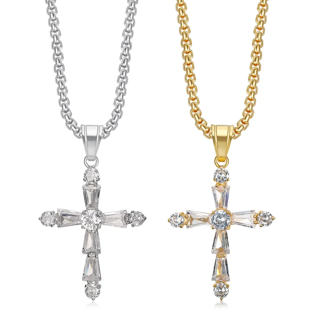 Hip Hop Iced Out Bling Cross Pendant Gold Silver Color Stainless Steel Tennis Chain Rhinestone Necklace for Woman Man Jewelry
Hip Hop Iced Out Bling Cross Pendant Gold Silver Color Stainless Steel Tennis Chain Rhinestone Necklace for Woman Man Jewelry