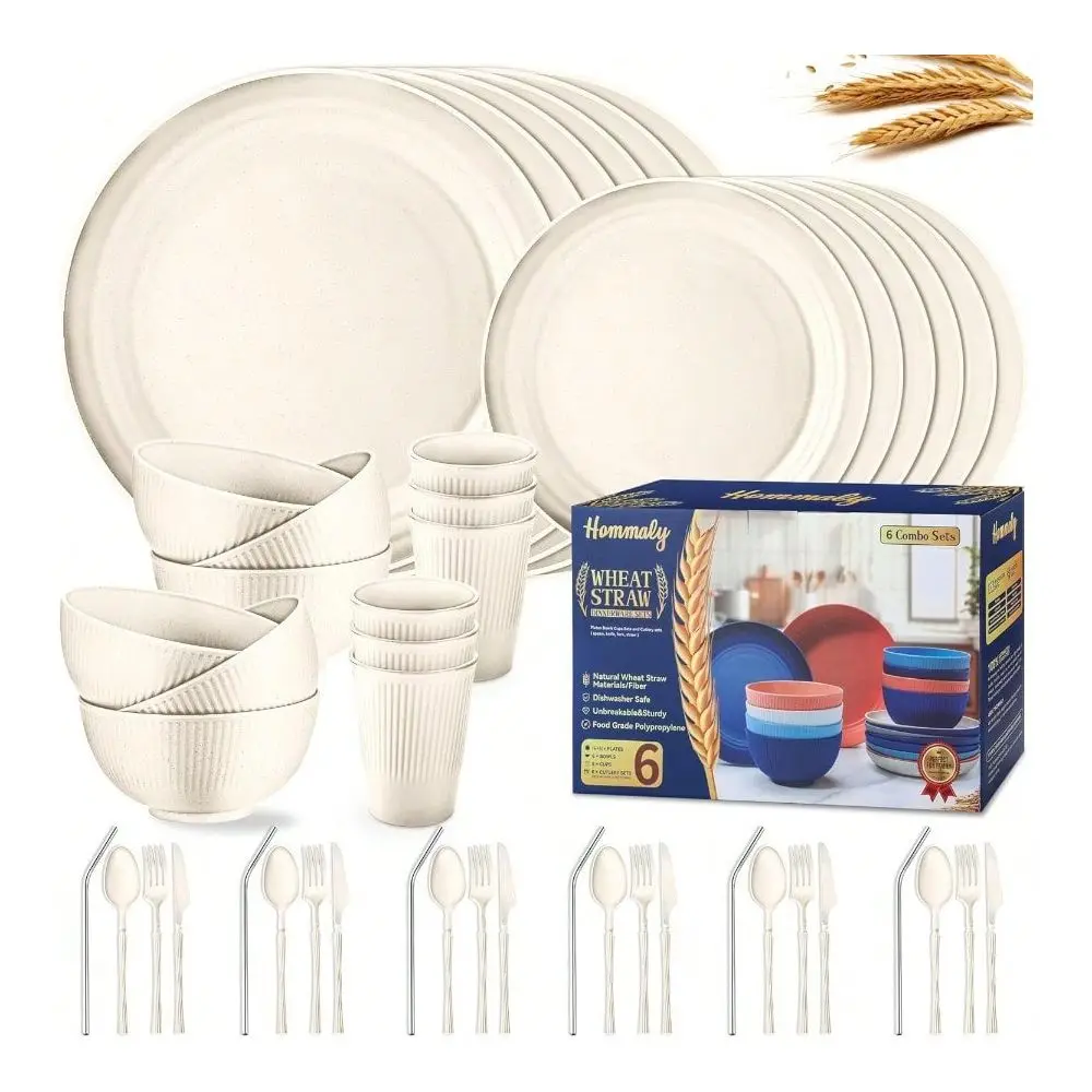 Straw Dinnerware Sets 48Piece Beige Plates And Bowls For 6 People Unbreakable Reusable Plastic Tableware Set Including Dinner P
Straw Dinnerware Sets 48Piece Beige Plates And Bowls For 6 People Unbreakable Reusable Plastic Tableware Set Including Dinner P