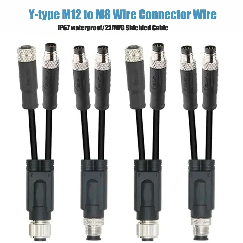 Waterproof M12 to M8 Connector IP67 Y-type 22AWG 4/5/8Pin 1 to 2 Shielded Connecting Wire Splitter 250V 4/2A Male to Female Plug
Waterproof M12 to M8 Connector IP67 Y-type 22AWG 4/5/8Pin 1 to 2 Shielded Connecting Wire Splitter 250V 4/2A Male to Female Plug