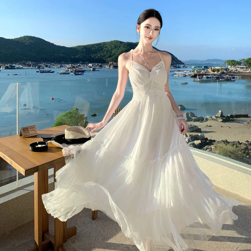 Summer Beach Vacation V-Neck Lace Patchwork Backless Strapless Dress Women Sweet High Waist Long Skirt Polyester Fiber F658
Summer Beach Vacation V-Neck Lace Patchwork Backless Strapless Dress Women Sweet High Waist Long Skirt Polyester Fiber F658