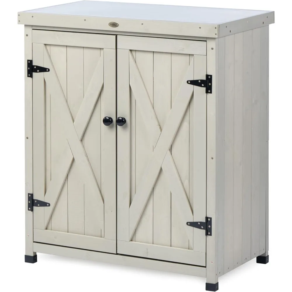 Outdoor Storage Cabinets Weatherproof for Patio, Garden Work Bench with Shelves & Metal Tabletop, Wooden Potting Table
Outdoor Storage Cabinets Weatherproof for Patio, Garden Work Bench with Shelves & Metal Tabletop, Wooden Potting Table