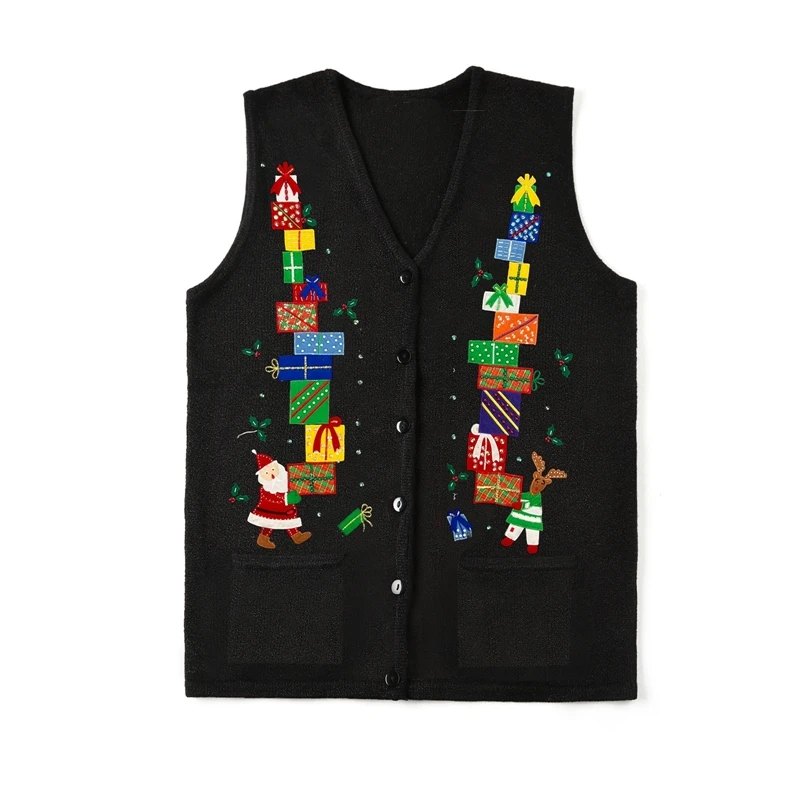 Embroidery Santa Print Sleeveless Knitted Cardigan V Neck Tank Tops Knitwear Xmas Clothes Women Christmas Button Sweater Vest
Embroidery Santa Print Sleeveless Knitted Cardigan V Neck Tank Tops Knitwear Xmas Clothes Women Christmas Button Sweater Vest
