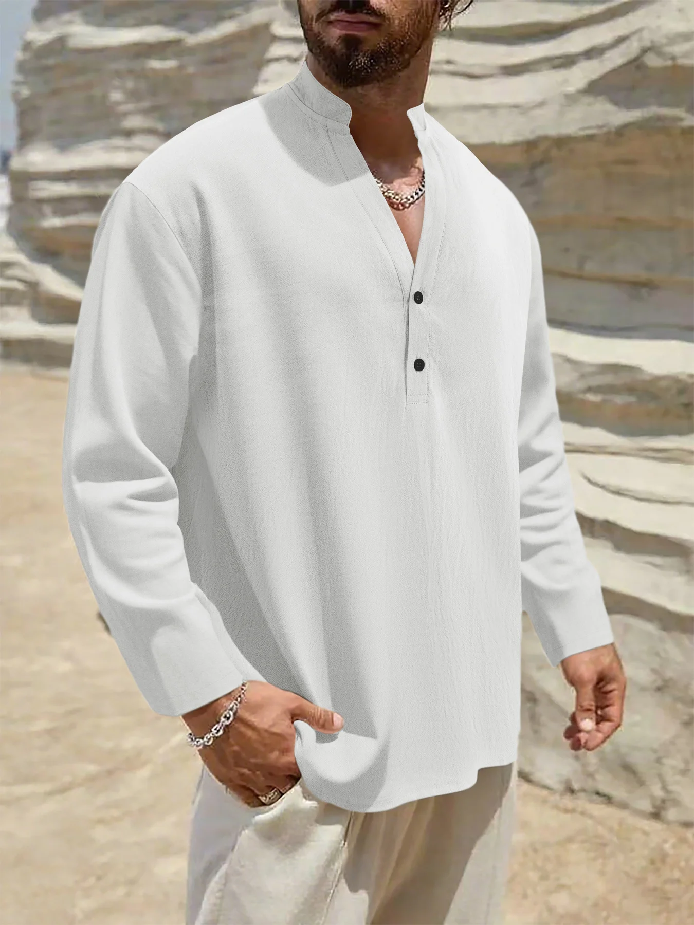 Men's long sleeved shirt Cotton and linen Stand up button sports and casual quick drying T-shirt fashion men's wear Hot sale
Men's long sleeved shirt Cotton and linen Stand up button sports and casual quick drying T-shirt fashion men's wear Hot sale