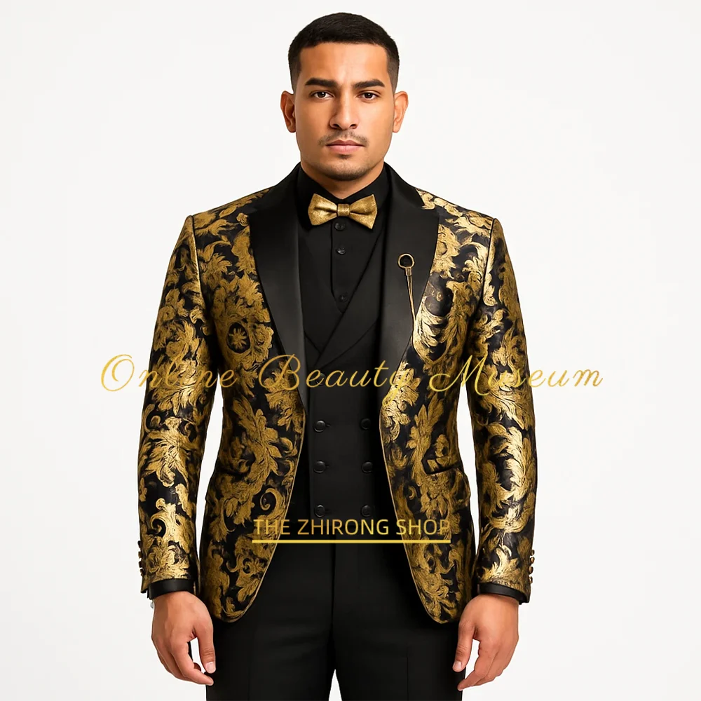 Chic Men's Modern Fit 3-Piece Suit Black Gold Jacquard Blazer Vest Pants Tailored Wedding Clothes for Groom Prom Dinner Party
Chic Men's Modern Fit 3-Piece Suit Black Gold Jacquard Blazer Vest Pants Tailored Wedding Clothes for Groom Prom Dinner Party