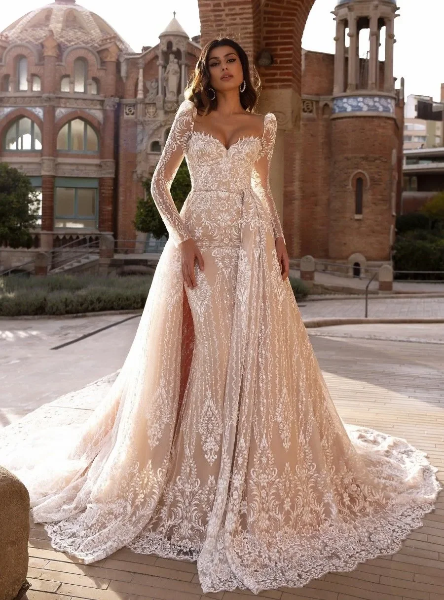 Lace Mermaid Wedding Dresses Detachable Train Sweetheart Long Sleeves Bridal Gowns Luxury Robe De Mariee 4D31
Lace Mermaid Wedding Dresses Detachable Train Sweetheart Long Sleeves Bridal Gowns Luxury Robe De Mariee 4D31