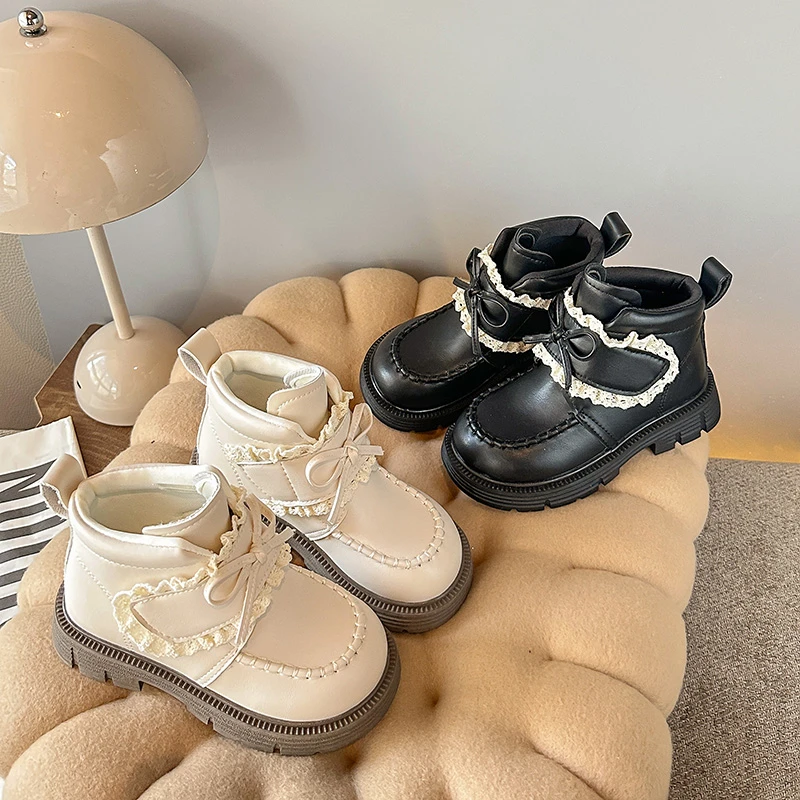 Girls Lace Trim Ankle Boots with Bow-knot Autumn Winter Children Short Leather Boots Little Kids Fashion Princess Boots 2026 New
Girls Lace Trim Ankle Boots with Bow-knot Autumn Winter Children Short Leather Boots Little Kids Fashion Princess Boots 2026 New
