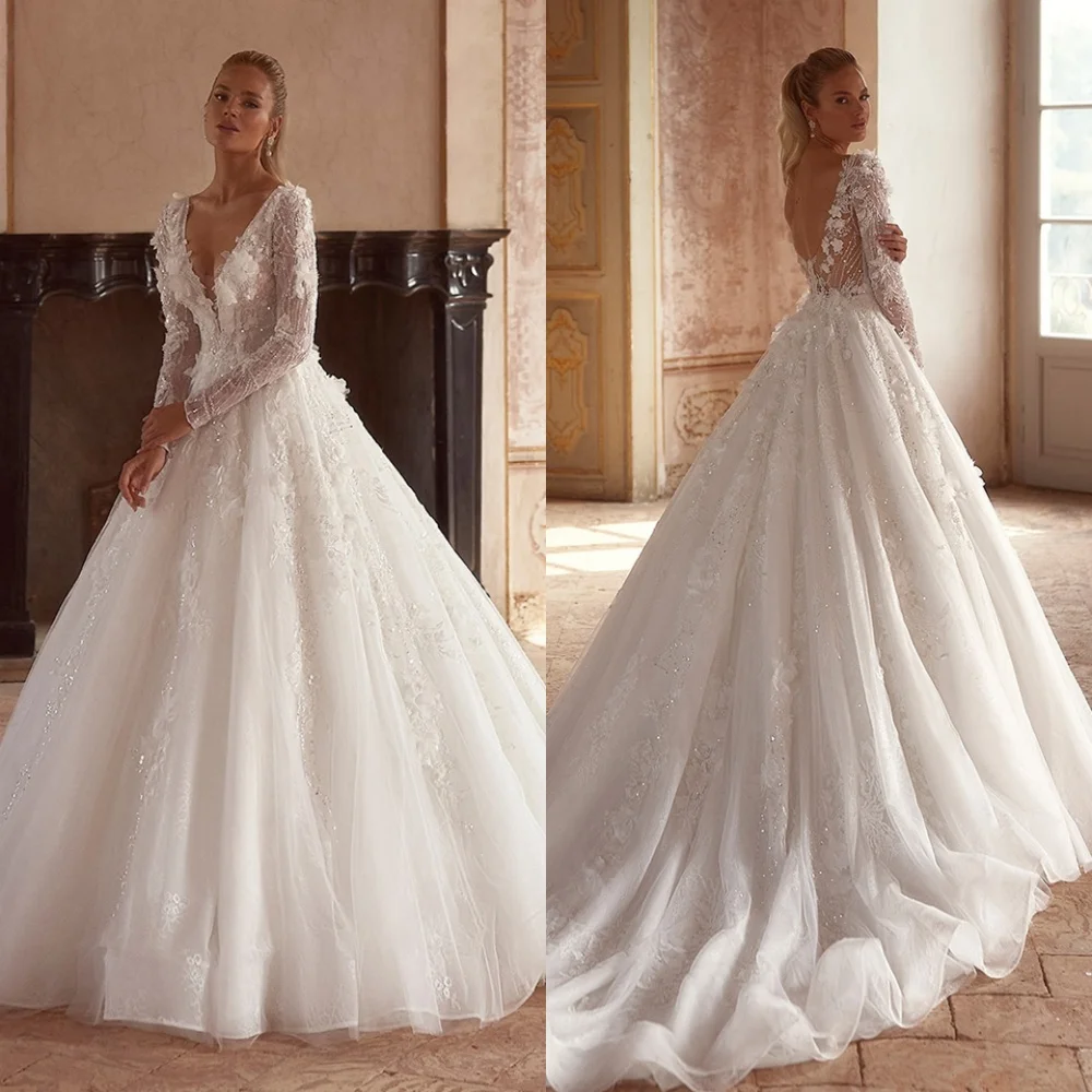 Customized Exquisite White Organza Wedding Dress Temperament V-neck Long Sleeves Bridal Party Delicate Backless Bridal Gowns
Customized Exquisite White Organza Wedding Dress Temperament V-neck Long Sleeves Bridal Party Delicate Backless Bridal Gowns