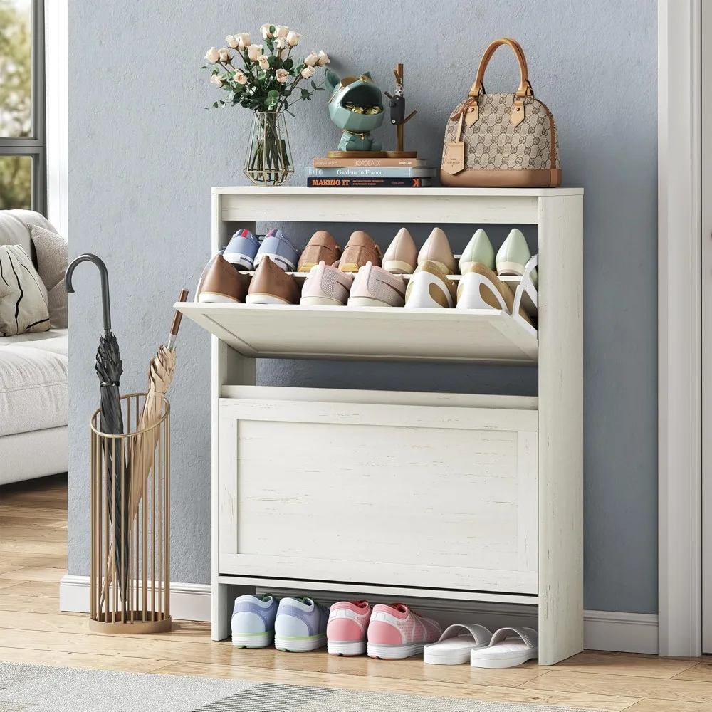 Shoe Storage Cabinet with 2 Flip Drawers, Freestanding Legs for Entryway, Slim Off White
Shoe Storage Cabinet with 2 Flip Drawers, Freestanding Legs for Entryway, Slim Off White
