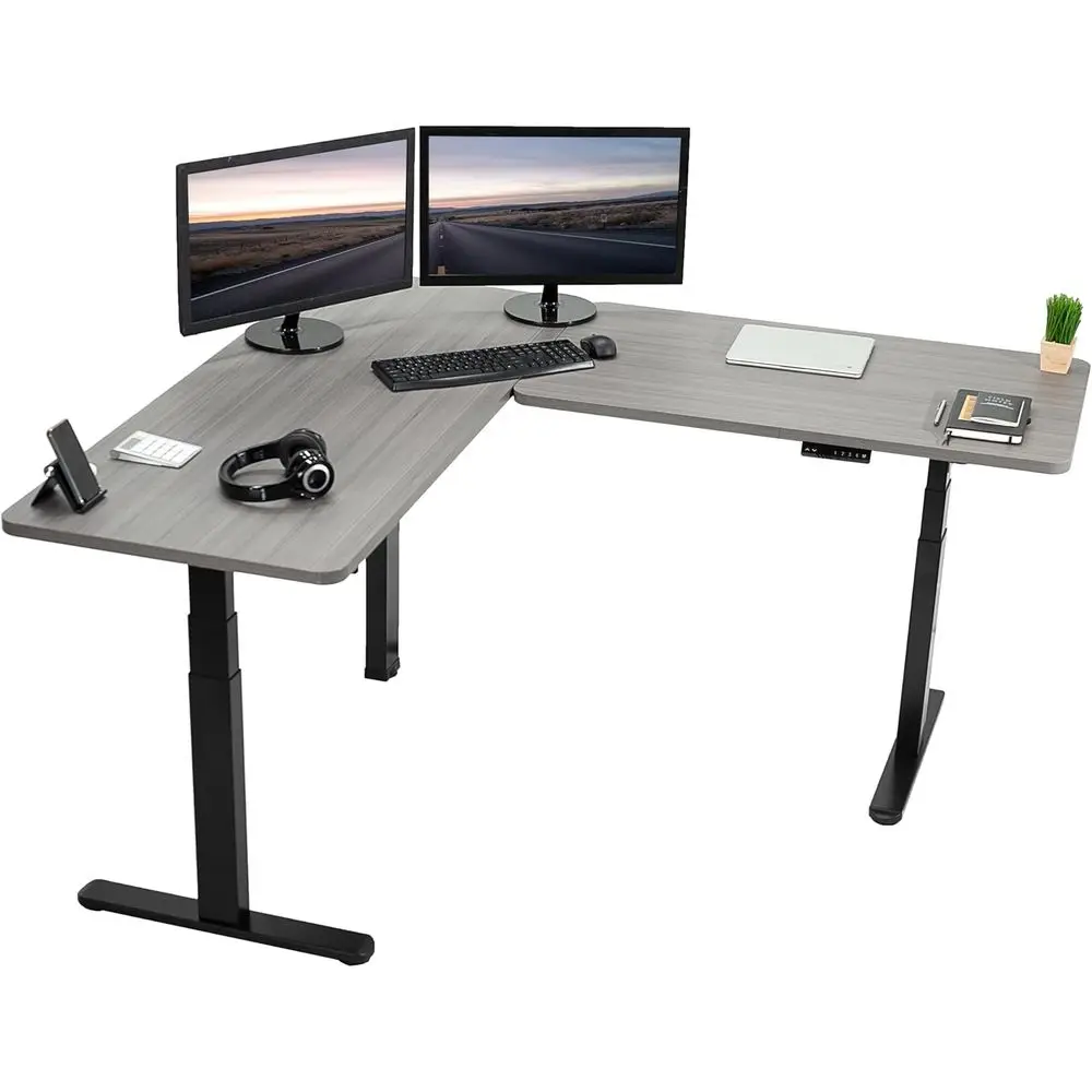 Gray 67x60 Electric Height Adjustable Desk with 2 Solid Table Tops and Memory Controller, L-Shaped Workstation, 3E Series, Desk
Gray 67x60 Electric Height Adjustable Desk with 2 Solid Table Tops and Memory Controller, L-Shaped Workstation, 3E Series, Desk
