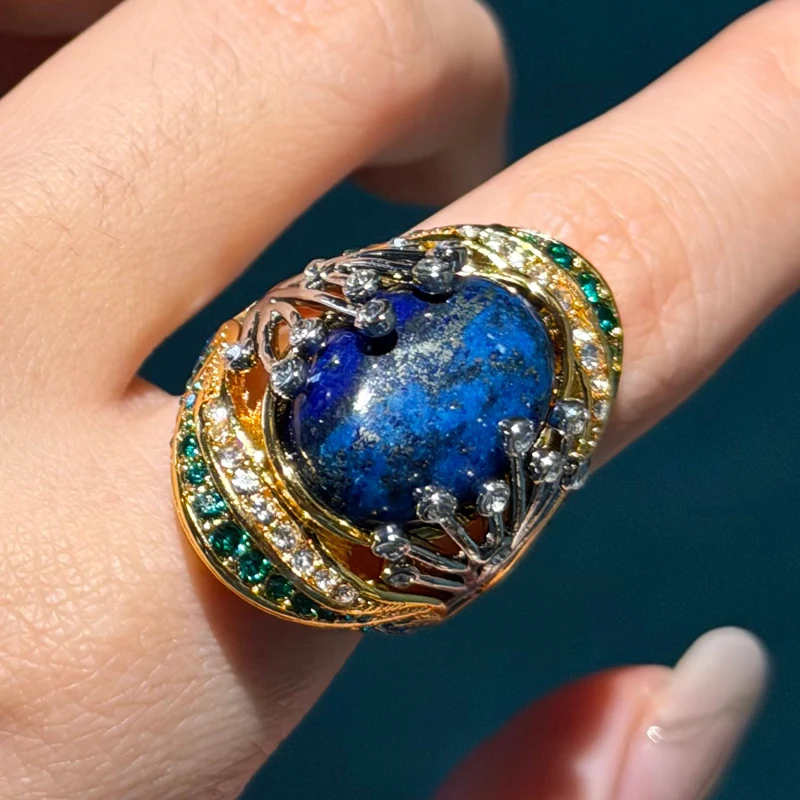 Vintage Blue Engagement Flower Ring For Woman Lapis Lazuli Natural Stone High Quality Gold Color Wedding Jewelry Valentine Day
Vintage Blue Engagement Flower Ring For Woman Lapis Lazuli Natural Stone High Quality Gold Color Wedding Jewelry Valentine Day
