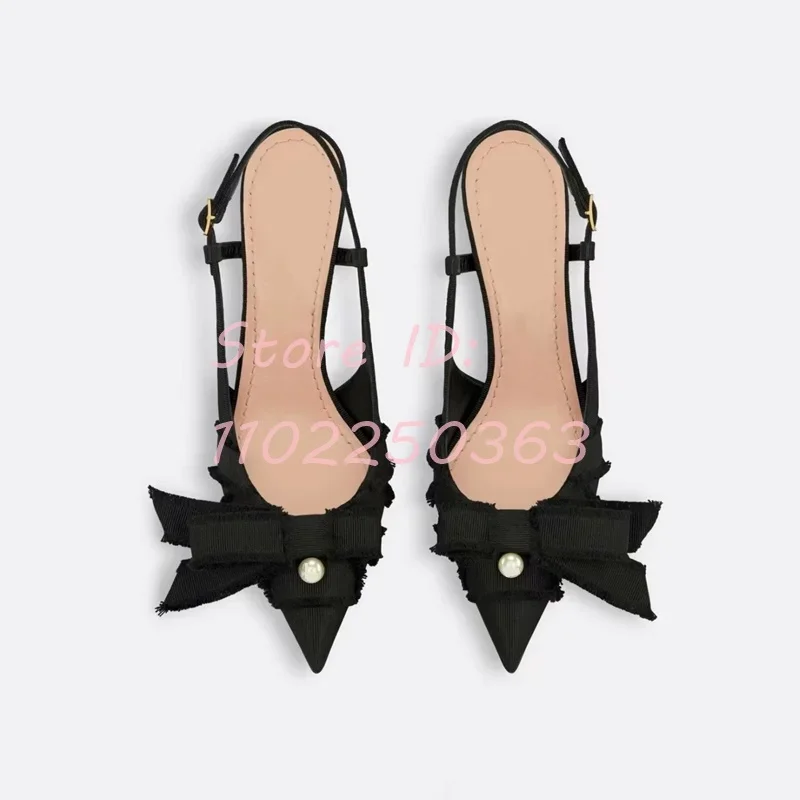 Black Butterfly-knot Pearl Thin Heel Sandals Pointed Toe Back Buckle Strap Stiletto Pumps Summer Lady Fashion Elegant Shoes 2024
Black Butterfly-knot Pearl Thin Heel Sandals Pointed Toe Back Buckle Strap Stiletto Pumps Summer Lady Fashion Elegant Shoes 2024
