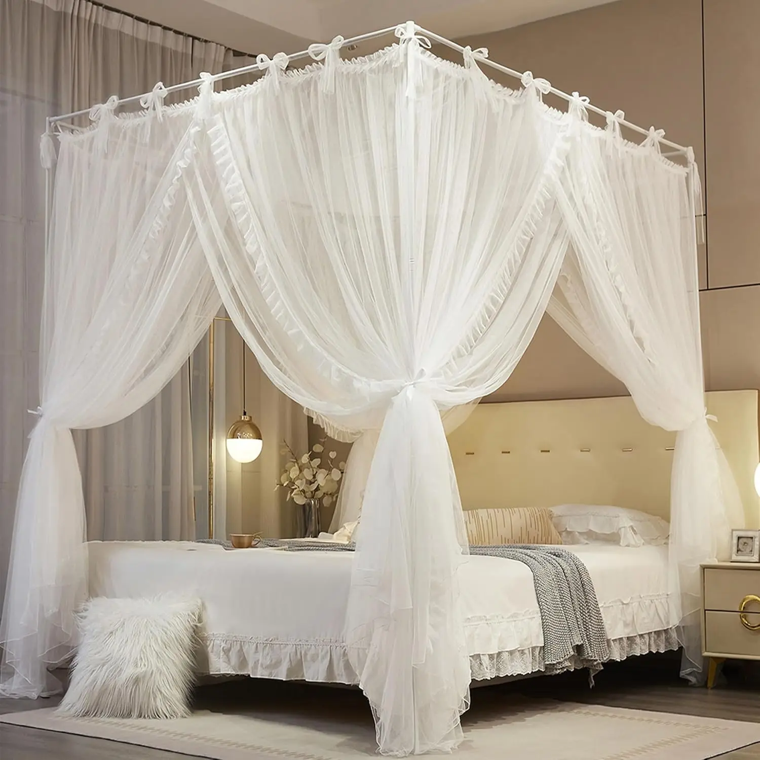 Double Layer Bed Canopy Lace Up 4 Corner Curtain Mosquito Net for Girls Bedroom Decoration Queen Size 59"W x 82"L x 82"H
Double Layer Bed Canopy Lace Up 4 Corner Curtain Mosquito Net for Girls Bedroom Decoration Queen Size 59"W x 82"L x 82"H