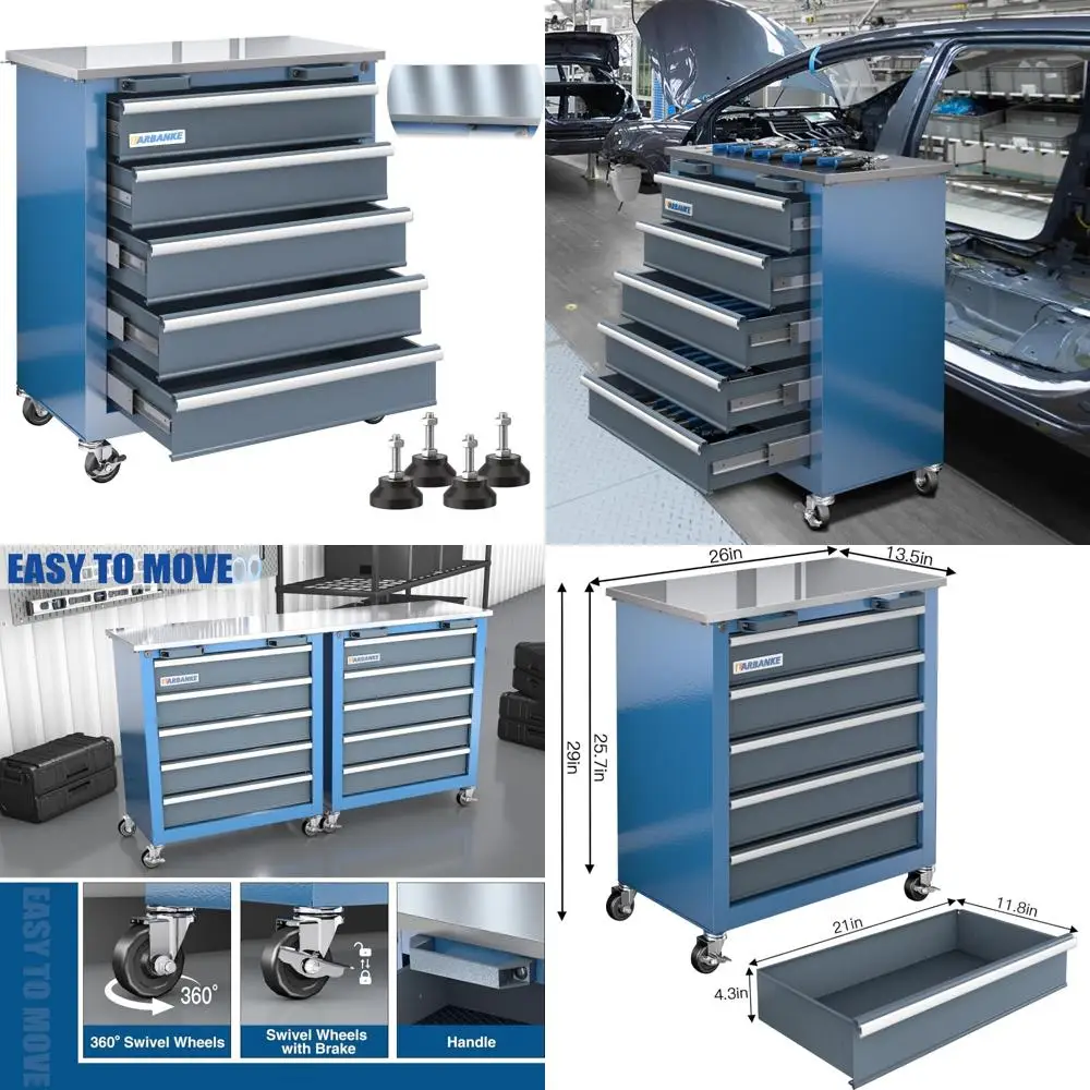 Stainless Steel Rolling Tool Cabinet with 5 Drawers, Locking System, and Heavy-Duty Wheels for Secure Storage
Stainless Steel Rolling Tool Cabinet with 5 Drawers, Locking System, and Heavy-Duty Wheels for Secure Storage
