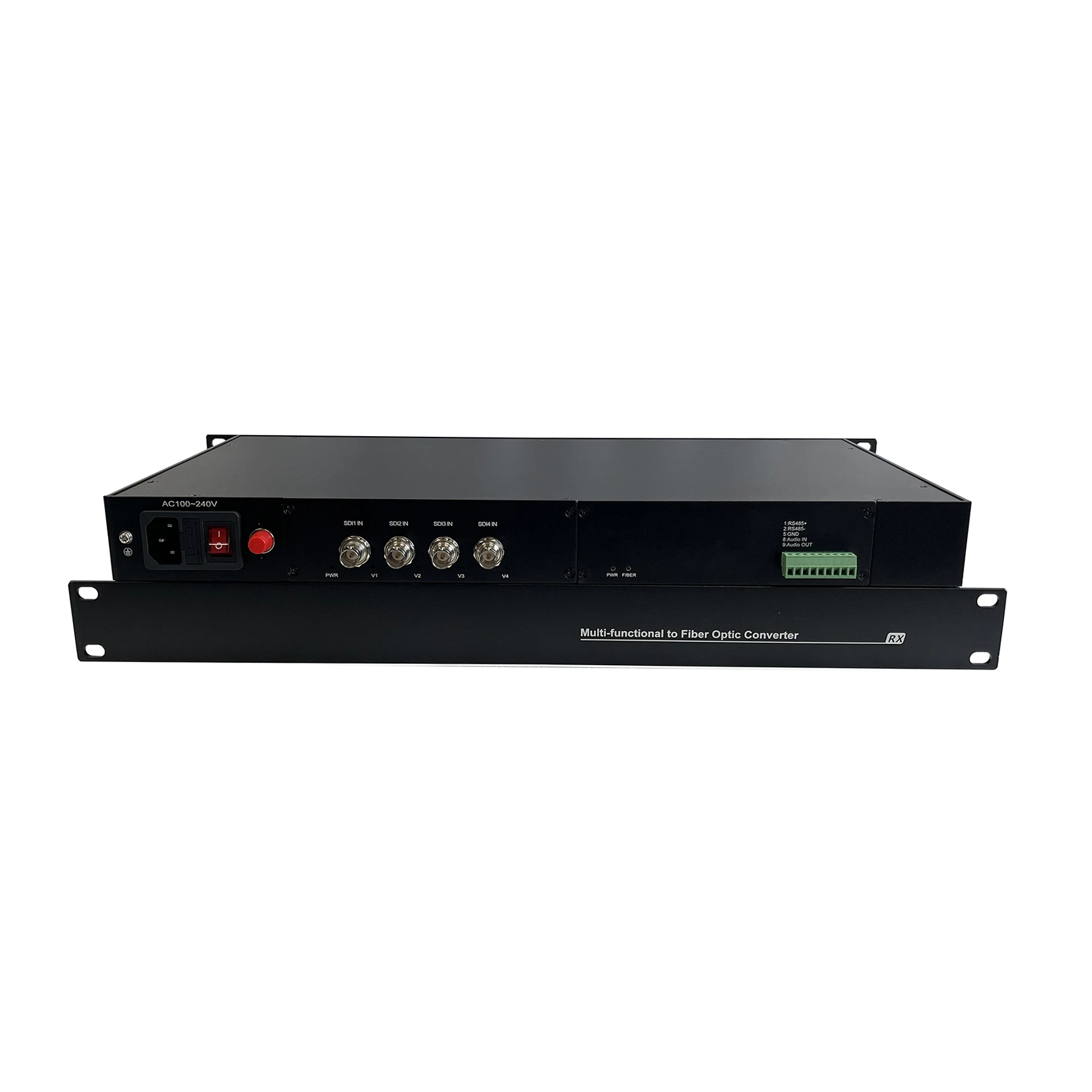 SDI 3G Video to Fiber Converter 4 Channels/ 1CH Bidi RS485 Data/ 1 Port BIDI Audio Transceiver
SDI 3G Video to Fiber Converter 4 Channels/ 1CH Bidi RS485 Data/ 1 Port BIDI Audio Transceiver