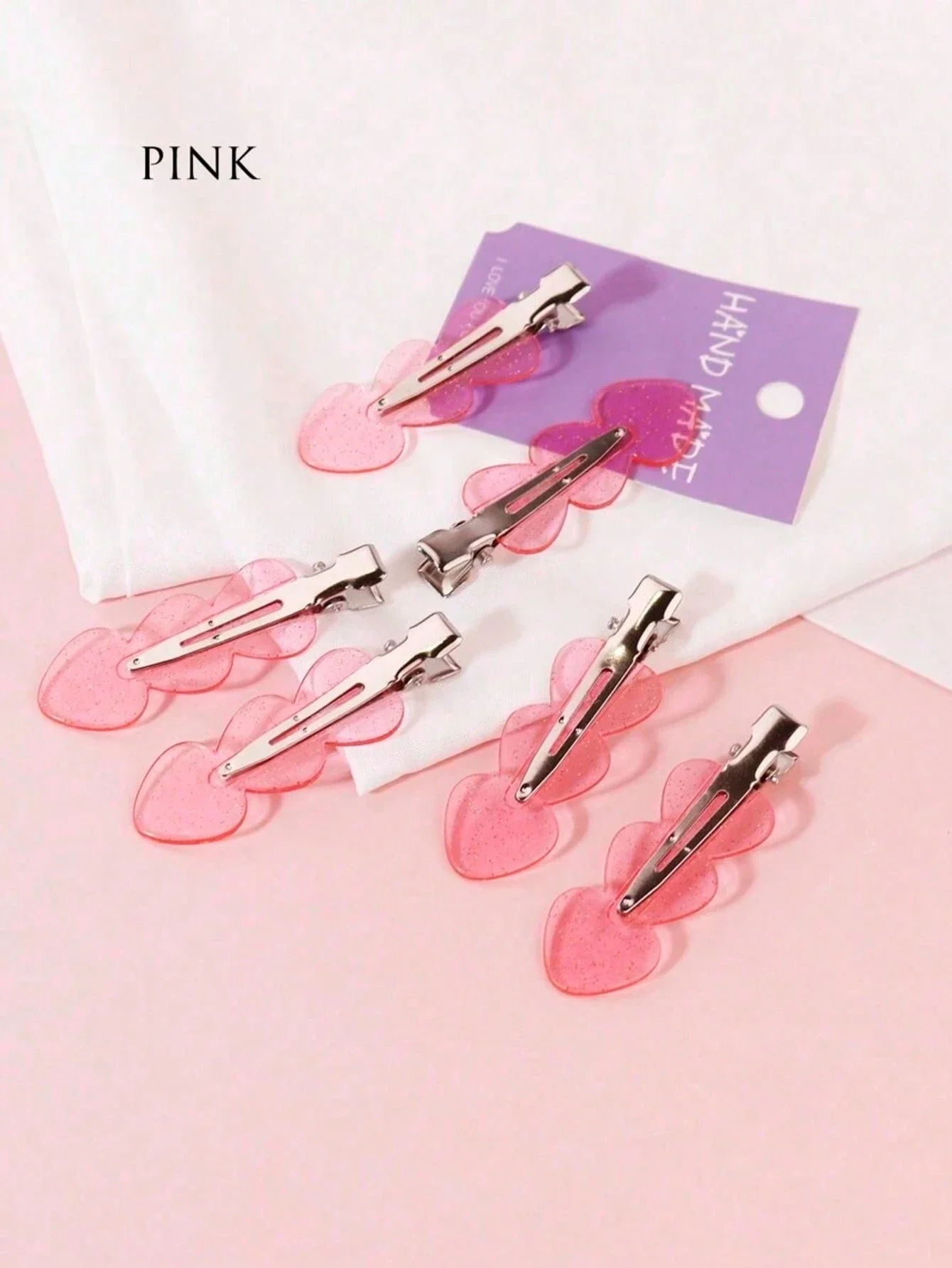 Pink Heart Shape Hair Clips Set For Women 12pcs Acrylic Crocodile Clips
Pink Heart Shape Hair Clips Set For Women 12pcs Acrylic Crocodile Clips