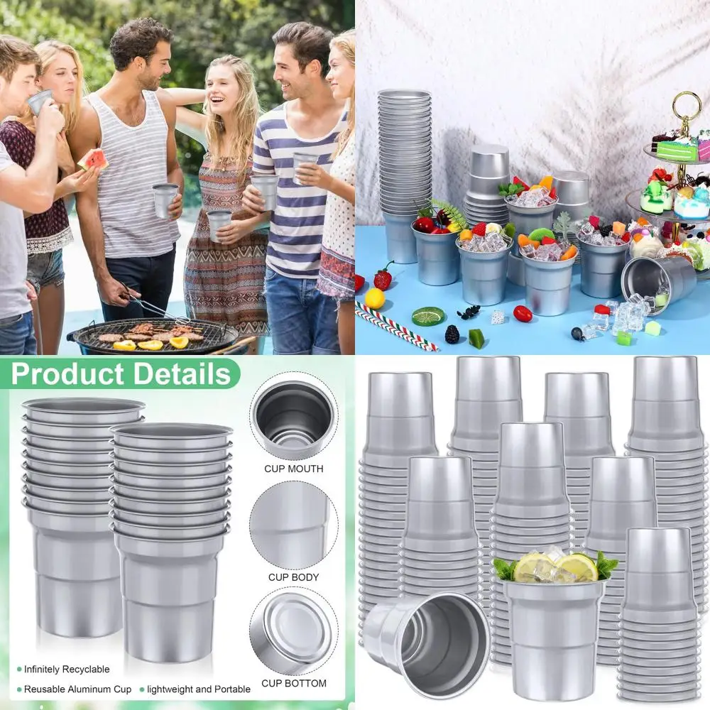 100 Pack 16 oz Metal Drink Cups - Disposable & Reusable for Cold Beverages, Outdoor Events, and Family Gatherings
100 Pack 16 oz Metal Drink Cups - Disposable & Reusable for Cold Beverages, Outdoor Events, and Family Gatherings
