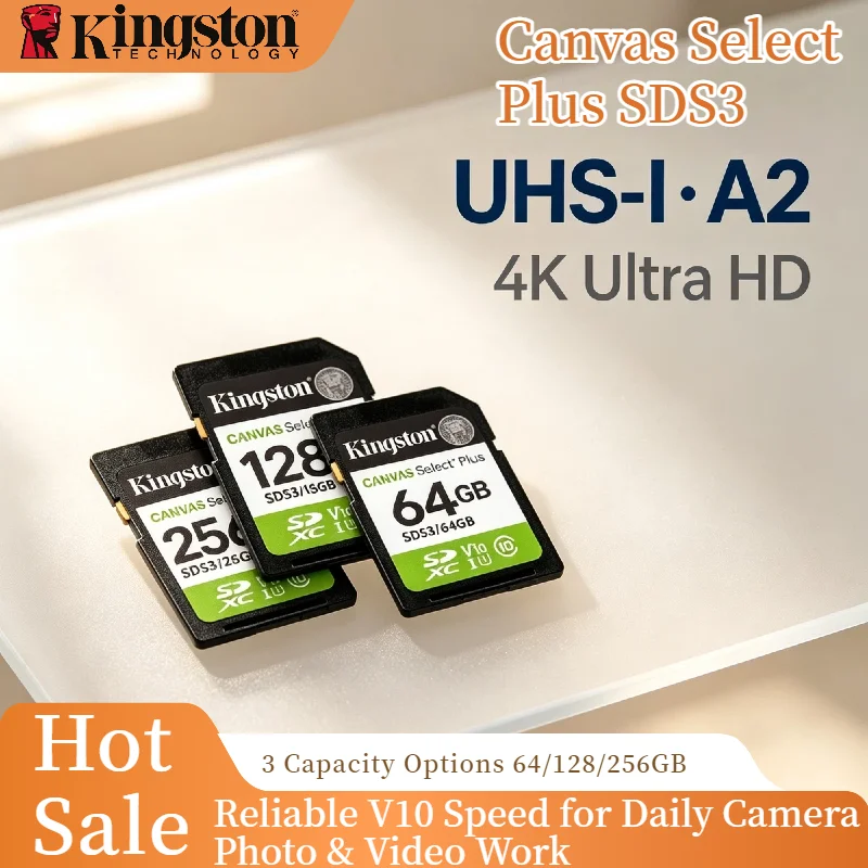 Kingston SDS3 64GB 128GB 256GB Canvas Select Plus SD Memory Card Full HD 1080p Video for Cameras Pro Max Speed
Kingston SDS3 64GB 128GB 256GB Canvas Select Plus SD Memory Card Full HD 1080p Video for Cameras Pro Max Speed