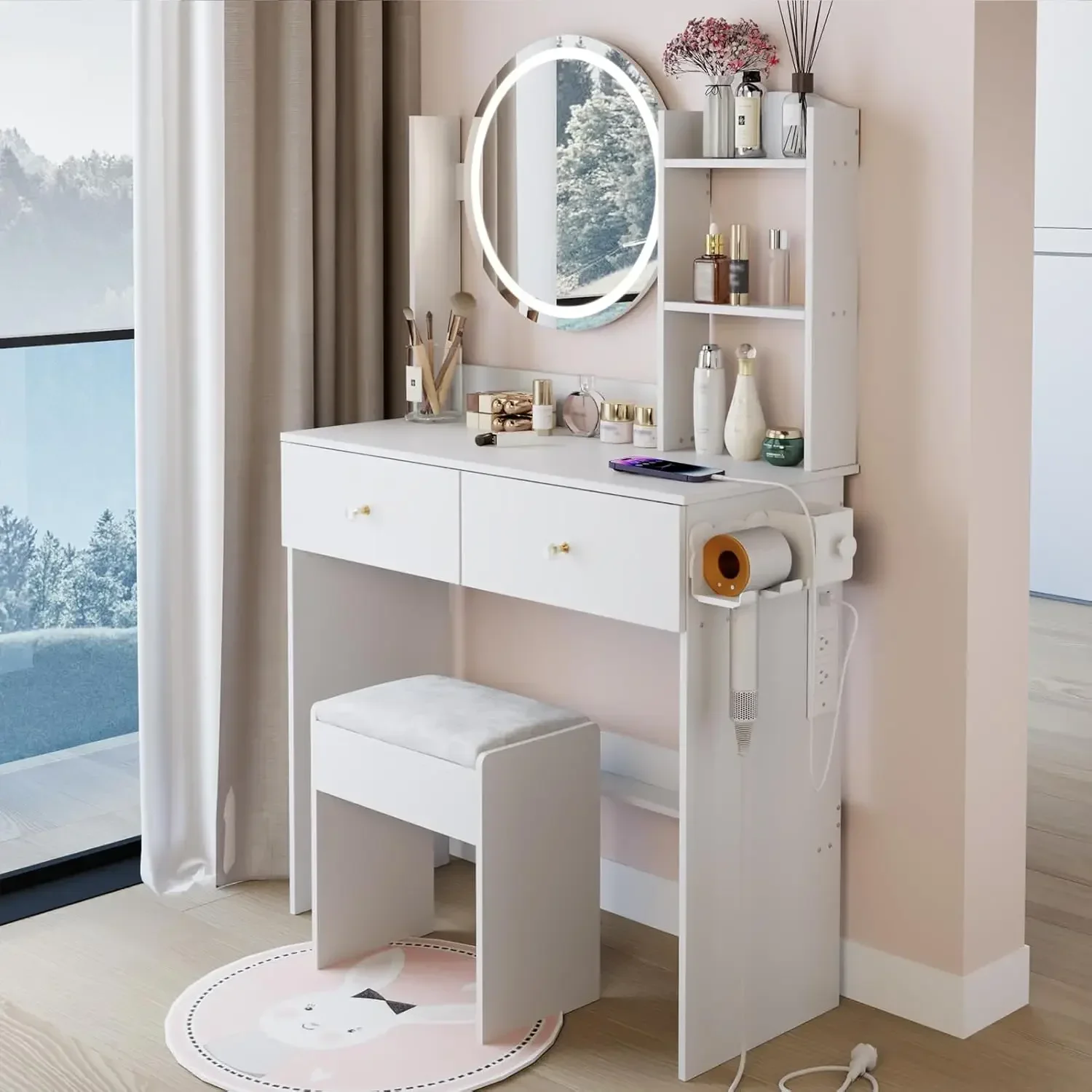Dressing Table Set Includes Vanity Mirror Stool Charging Station Storage Drawers Shelves Adjustable Light For Women Girls White
Dressing Table Set Includes Vanity Mirror Stool Charging Station Storage Drawers Shelves Adjustable Light For Women Girls White