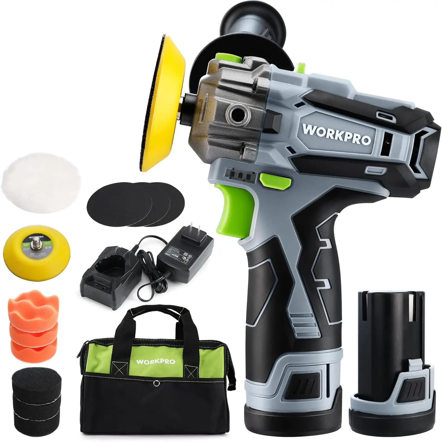 Cordless Polisher, 3" Mini Car Detailing Buffer & Sander Machine Kit with 2 Li-Ion Batteries, Variable Speed Trigger
Cordless Polisher, 3" Mini Car Detailing Buffer & Sander Machine Kit with 2 Li-Ion Batteries, Variable Speed Trigger