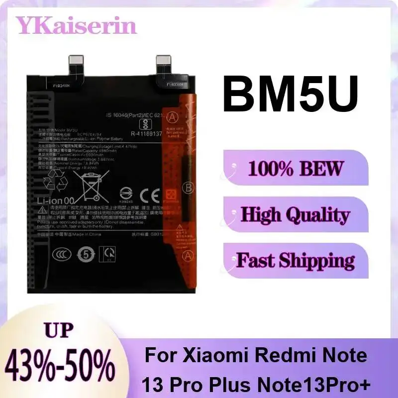 For Xiaomi Redmi Note 13 Pro Plus Note13Pro+ BM5U Replaceable 5000mAh Mobile Phone Battery
For Xiaomi Redmi Note 13 Pro Plus Note13Pro+ BM5U Replaceable 5000mAh Mobile Phone Battery