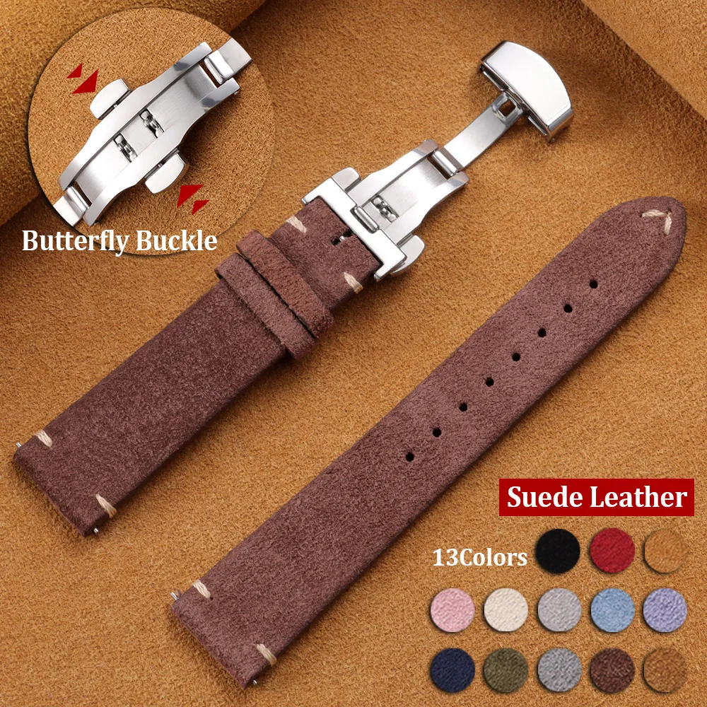 New 14/16/18/19/21/22/20mm Soft Suede Leather Watch Strap Universal Butterfly Buckle Quick Release Bracelet Men Women Wristband
New 14/16/18/19/21/22/20mm Soft Suede Leather Watch Strap Universal Butterfly Buckle Quick Release Bracelet Men Women Wristband