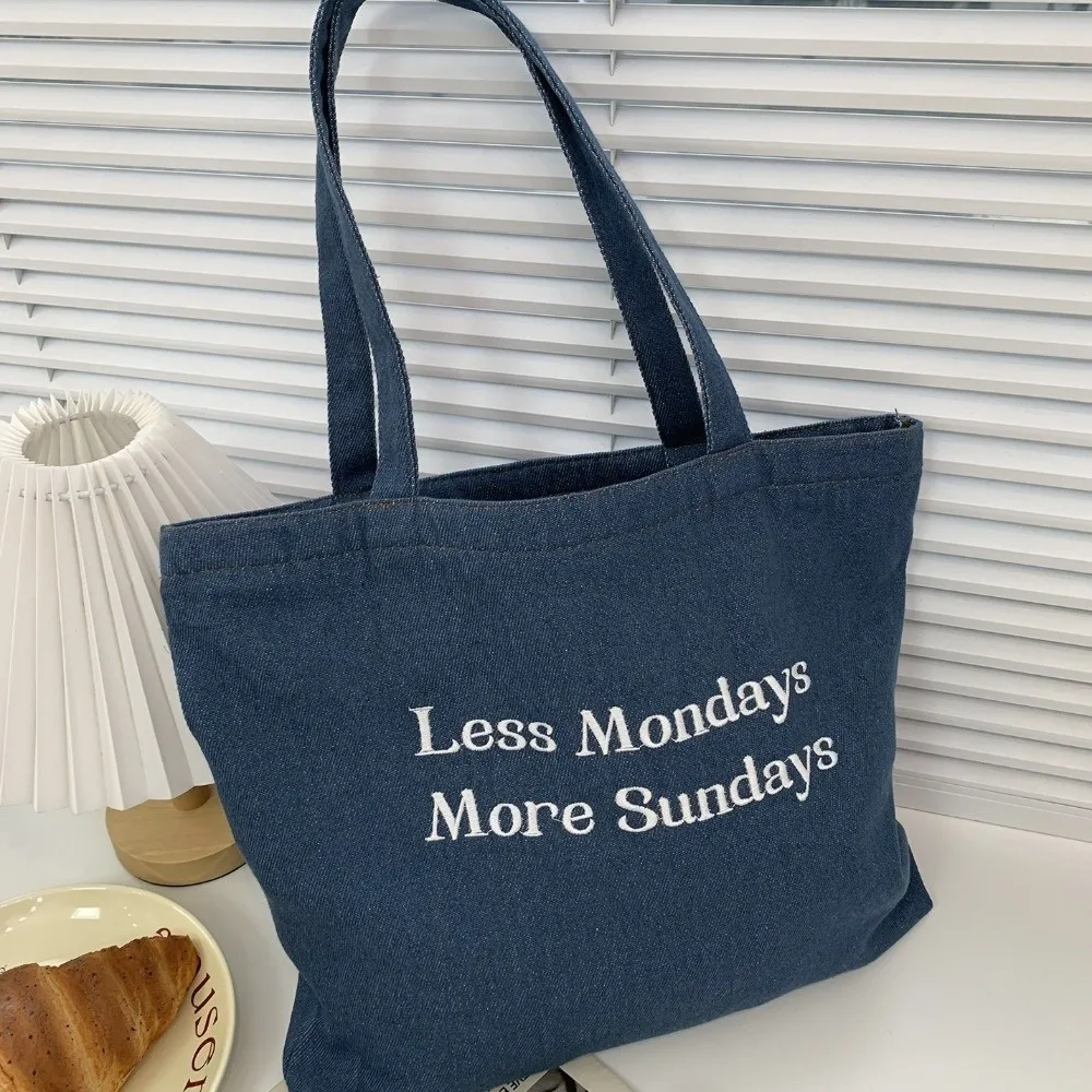 Vintage Embroidery Letter Tote Bag Large Capacity Solid Color Students Shoulder Bag with Zipper Denim Ladies Shopping Bag
Vintage Embroidery Letter Tote Bag Large Capacity Solid Color Students Shoulder Bag with Zipper Denim Ladies Shopping Bag