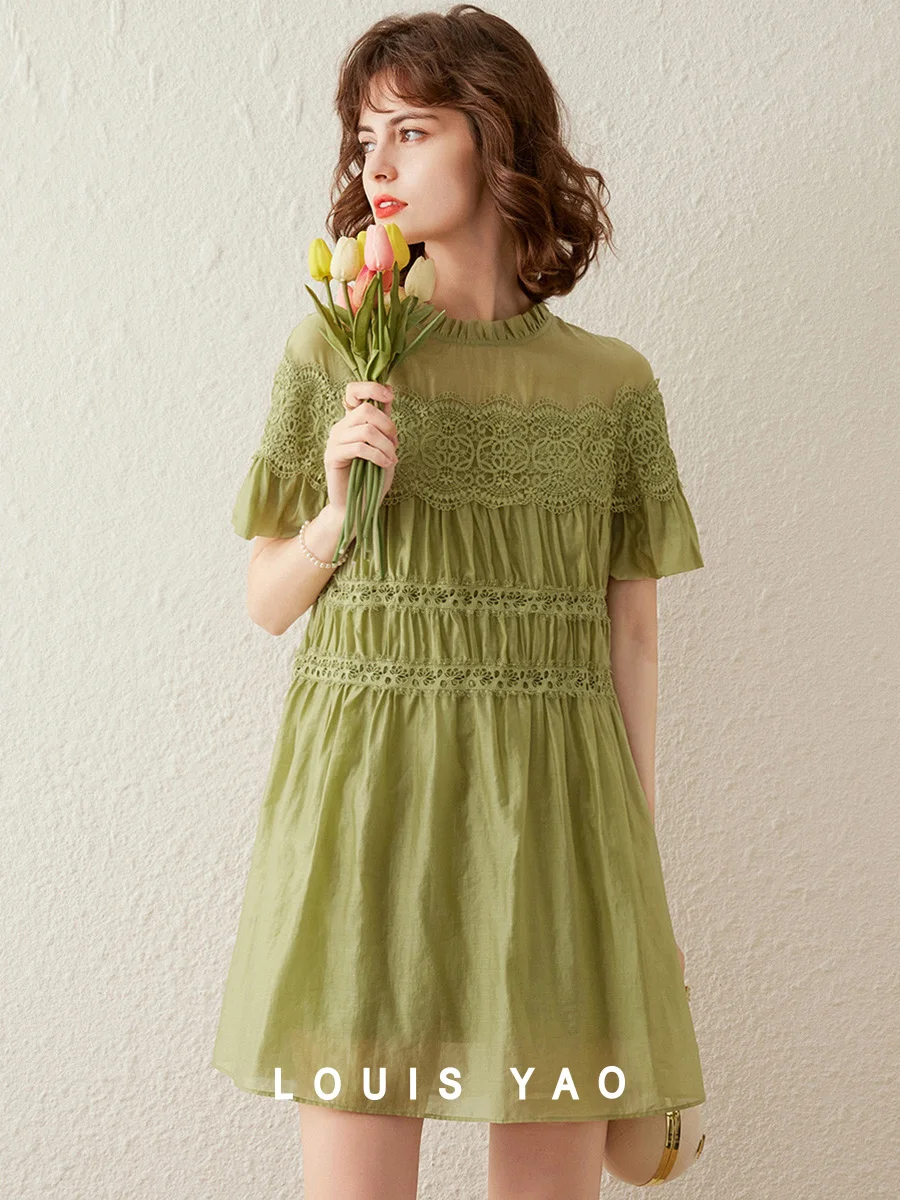 LOUIS YAO 2025 Summer Sweet Aging Ear Edge Round Neck Women's Skirt with Hollow Lace Pinching and Folding Thin Dress
LOUIS YAO 2025 Summer Sweet Aging Ear Edge Round Neck Women's Skirt with Hollow Lace Pinching and Folding Thin Dress