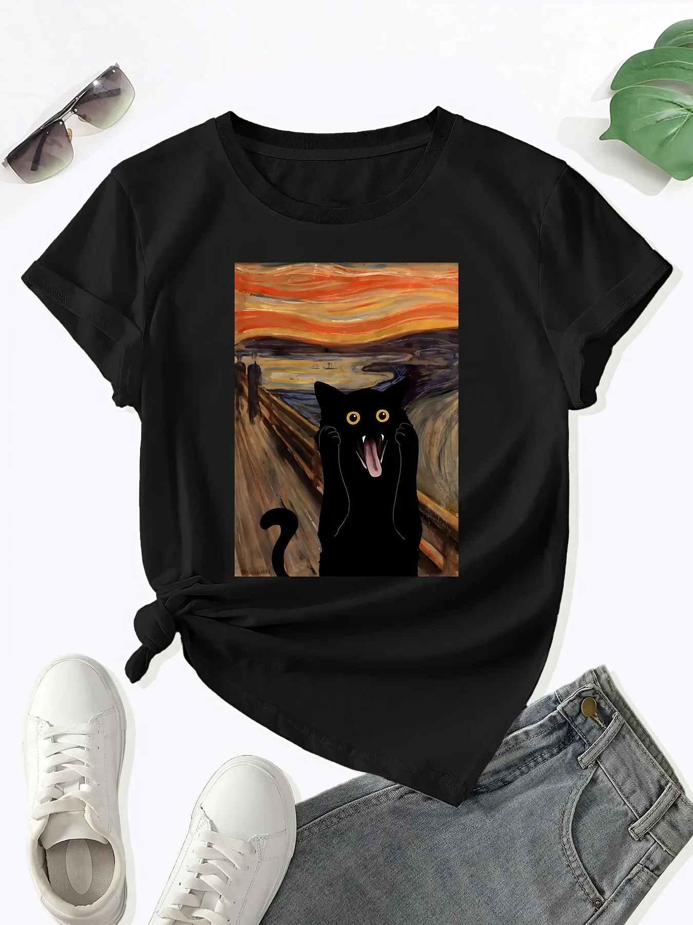 Scared Cat Creative Printed Crew Neck Women's T-shirt Casual Short Sleeve Top for Summer Y2k Women's Clothing Y2k Top
Scared Cat Creative Printed Crew Neck Women's T-shirt Casual Short Sleeve Top for Summer Y2k Women's Clothing Y2k Top