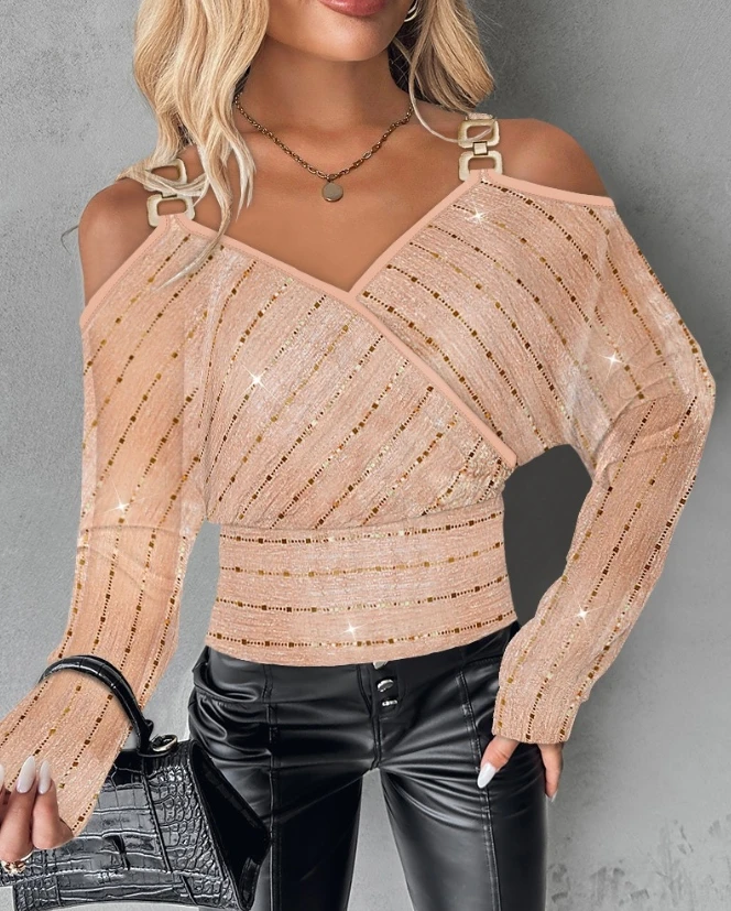 Women's Fashion Cold Shoulder Sequin Mesh Top Temperament Commuting Female Casual T-Shirt Woman Long Sleeve Blouses
Women's Fashion Cold Shoulder Sequin Mesh Top Temperament Commuting Female Casual T-Shirt Woman Long Sleeve Blouses