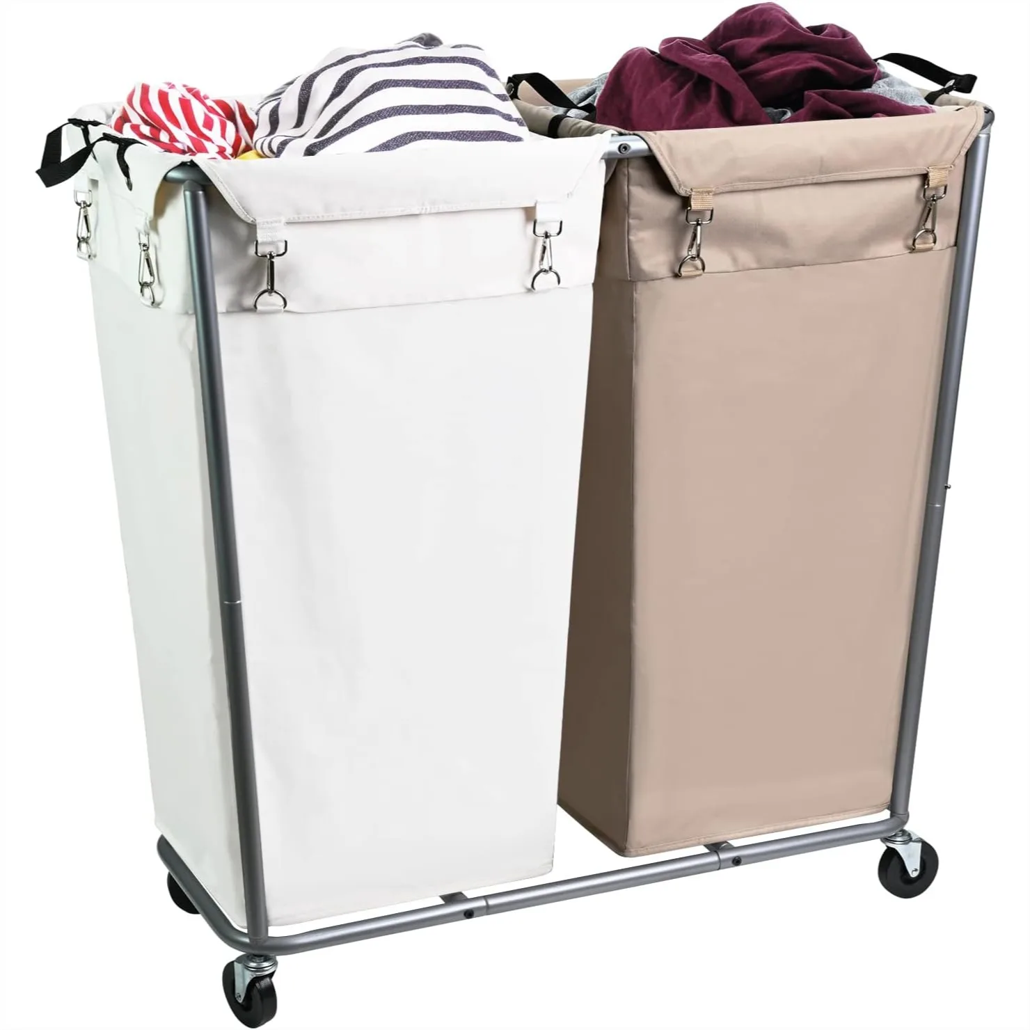 280L Commercial Laundry Cart with Wheels, Heavy Duty 2 Section Sorter, Steel Frame Removable Bags for Hotel, Laundry Room
280L Commercial Laundry Cart with Wheels, Heavy Duty 2 Section Sorter, Steel Frame Removable Bags for Hotel, Laundry Room