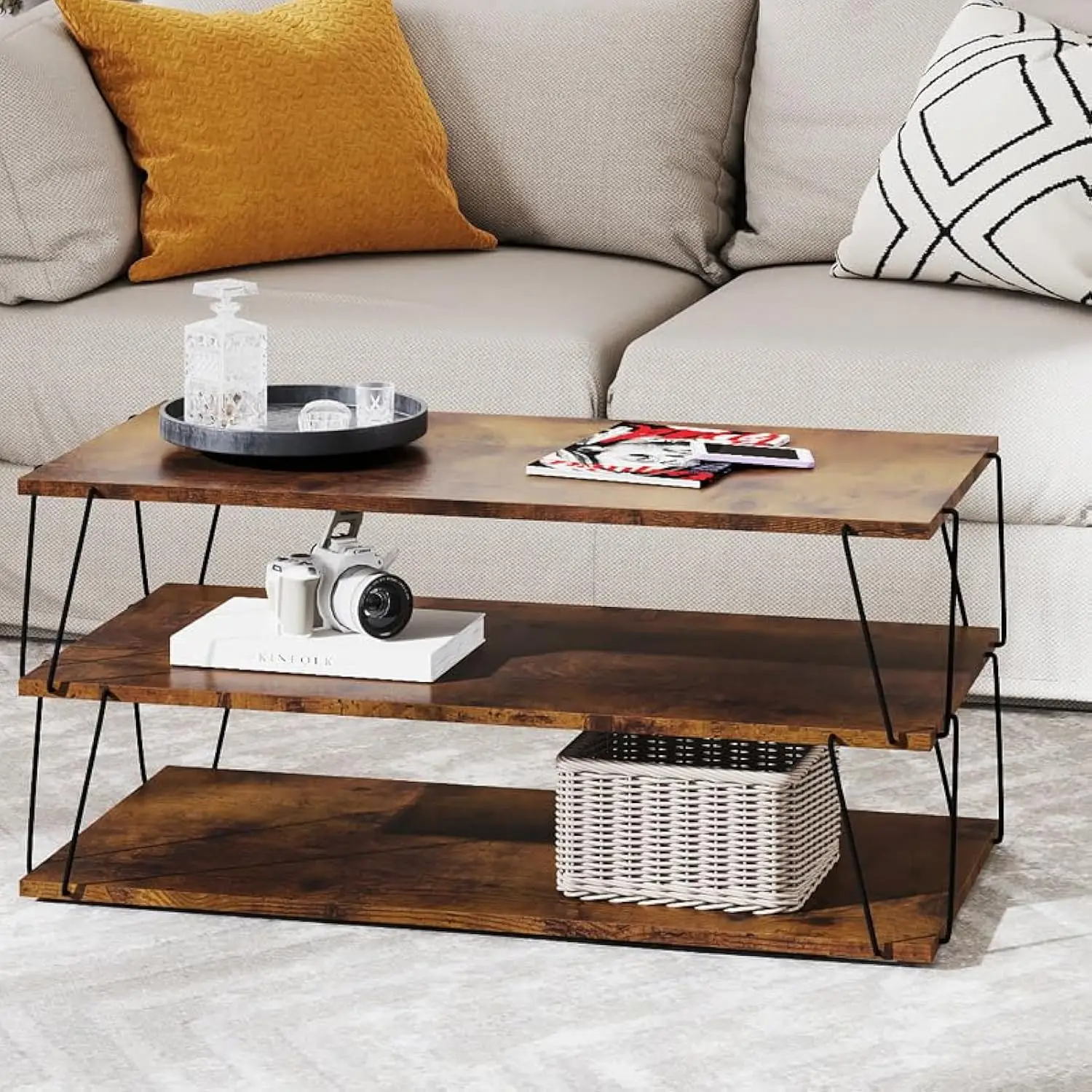 Coffee Tables for Living Room 3 - Tier Brown Small Assembly 19D X 40W X 18H Inch Table Modern Style Toolless
Coffee Tables for Living Room 3 - Tier Brown Small Assembly 19D X 40W X 18H Inch Table Modern Style Toolless