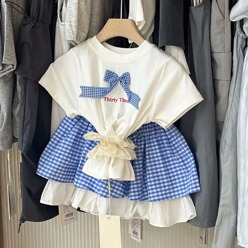 TOY-Girls' Summer ClothesTT-shirt2025Children's Color Block Bow Short Sleeve Top Stylish Girl Fashionable Plaid Skirt
TOY-Girls' Summer ClothesTT-shirt2025Children's Color Block Bow Short Sleeve Top Stylish Girl Fashionable Plaid Skirt